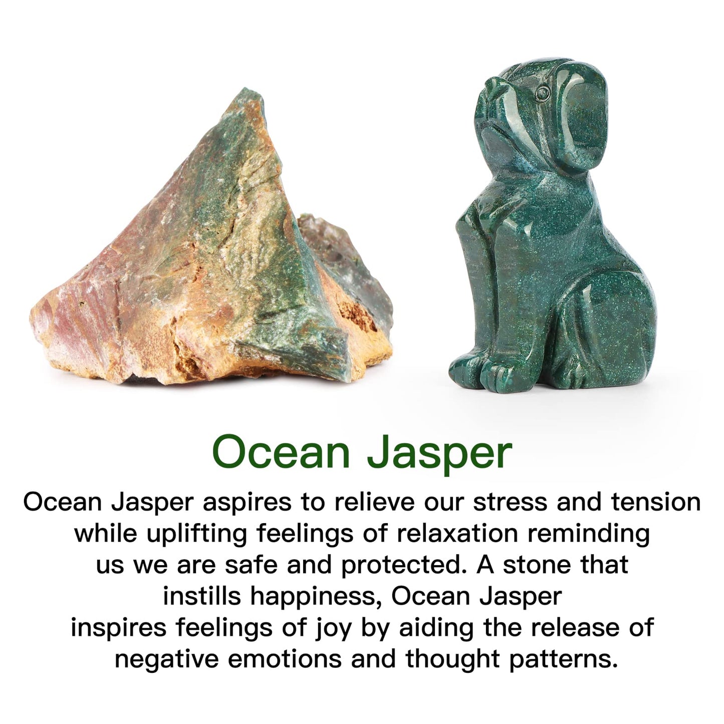 Artistone 2" Ocean Jasper Dog Crystal Animals Figurine Carved Gemstone Puppy Dog Statue Sculpture Craft Home Decorations