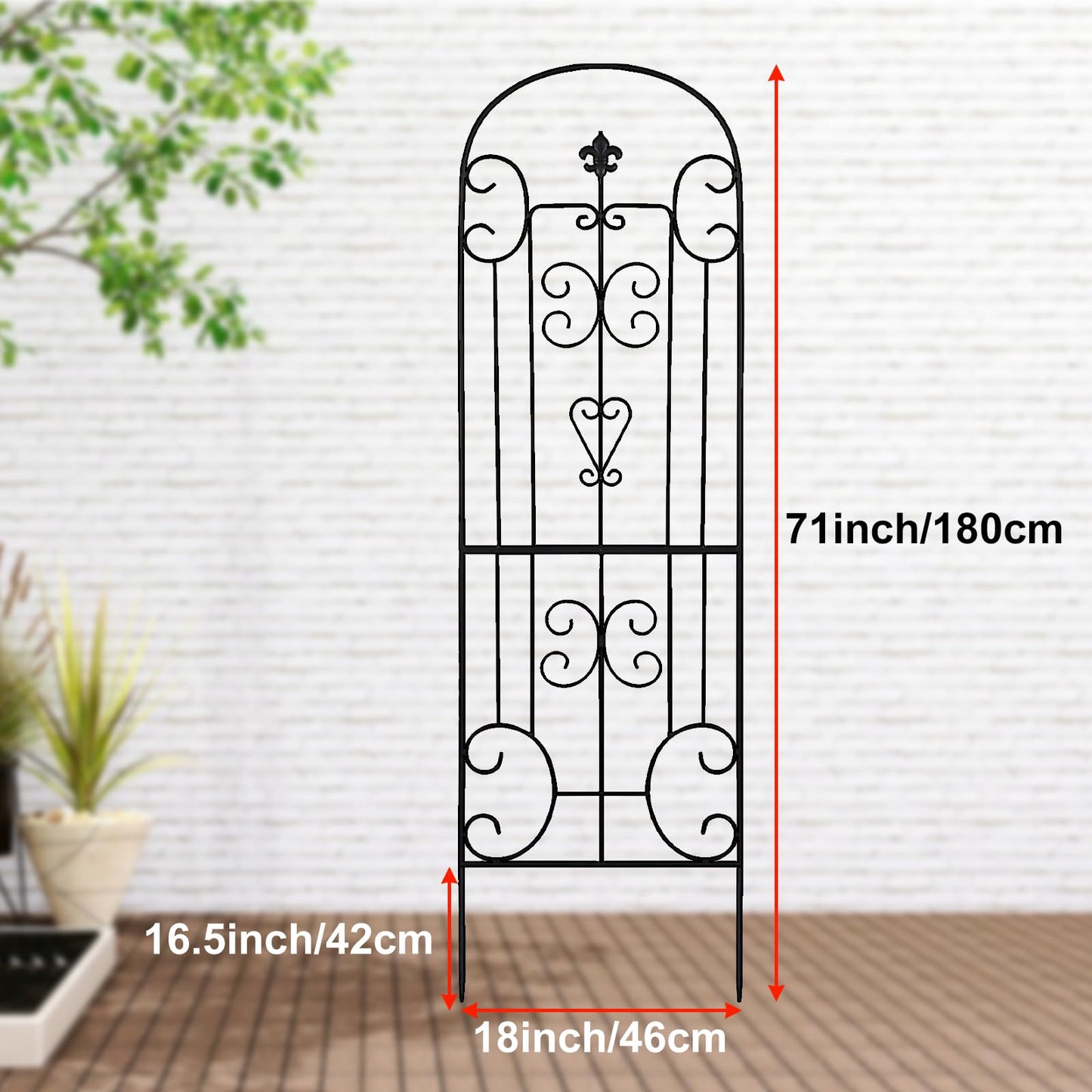 70"X18" Metal Garden Trellis for Climbing Plants, Climbing Plant Support, Heavy-Duty Steel Garden Trellis for Indoor & Outdoor Vines Plant Rose Vegetable Support Black (2, Pattern-C)