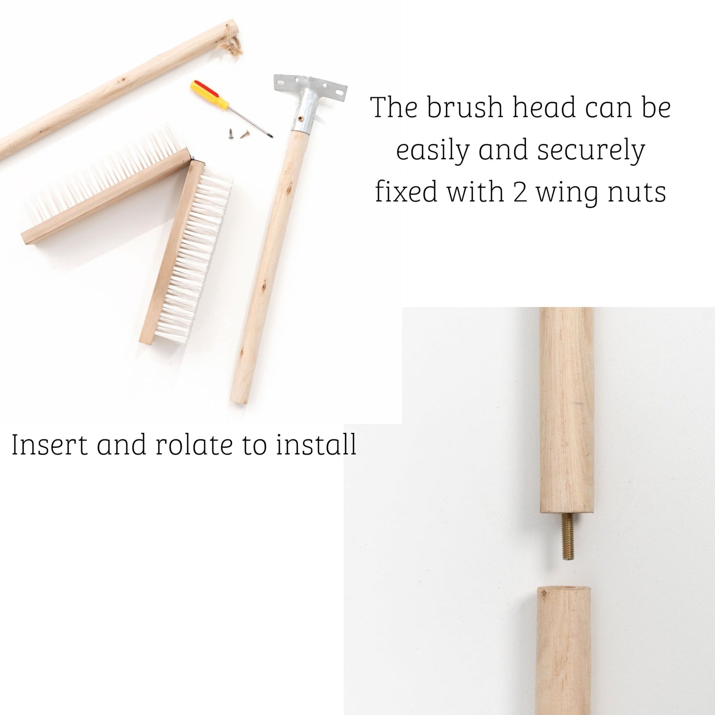 BMart Home 17.71” Heavy Duty Push Broom Outdoor, Stiff Plastic Bristles 4-Layer, 32.28” Wooden Handle, Industrial Broom for Garage Floor, Warehouse, Patio, Concrete, Deck & Sidewalk Cleaning
