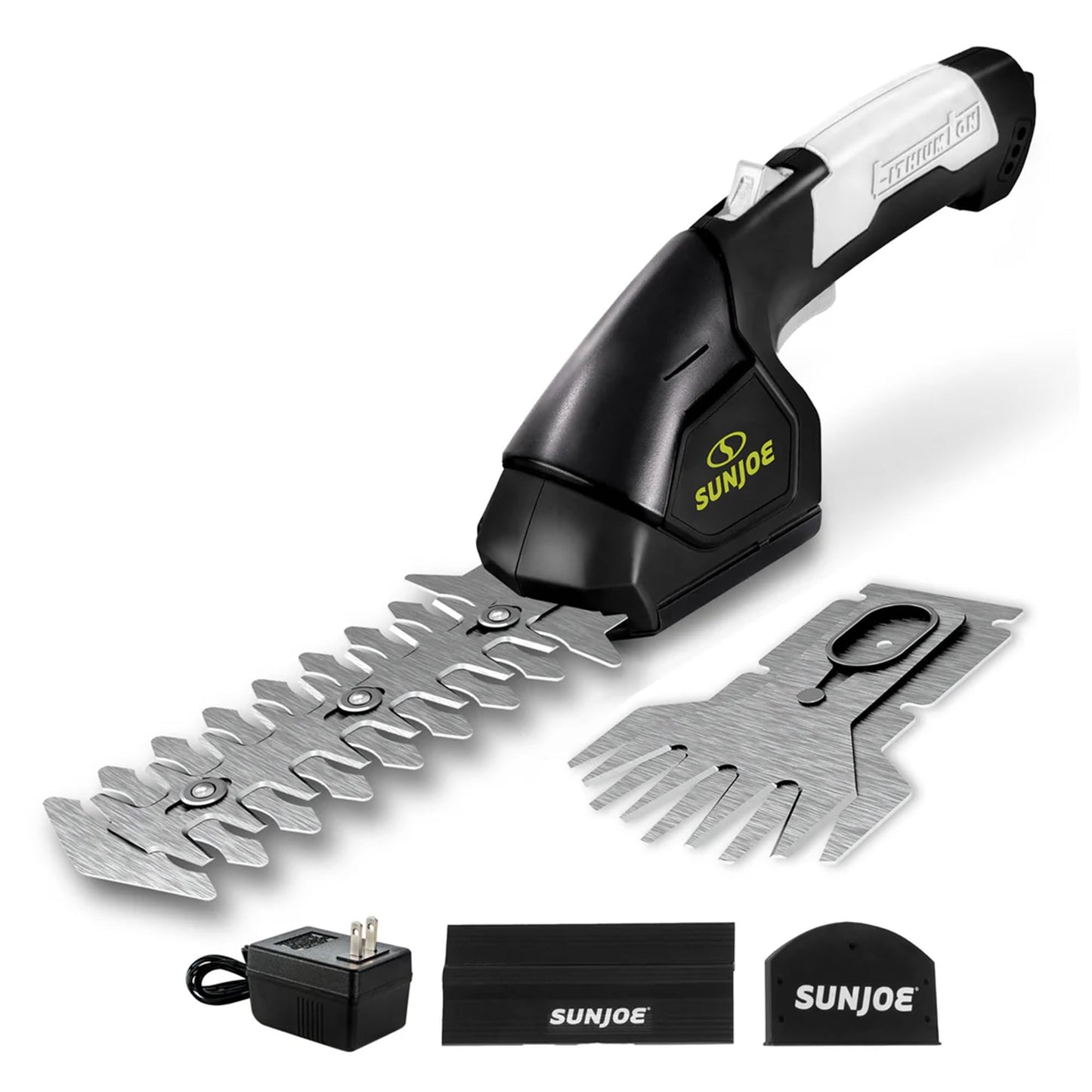 Sun Joe HJ604C Cordless Grass Shears and Hedge Trimmer, 2-in-1 Handheld Shrub Trimmer, 7.2V Lithium-Ion Battery, 1250 RPM Steel Blades, Charger Included
