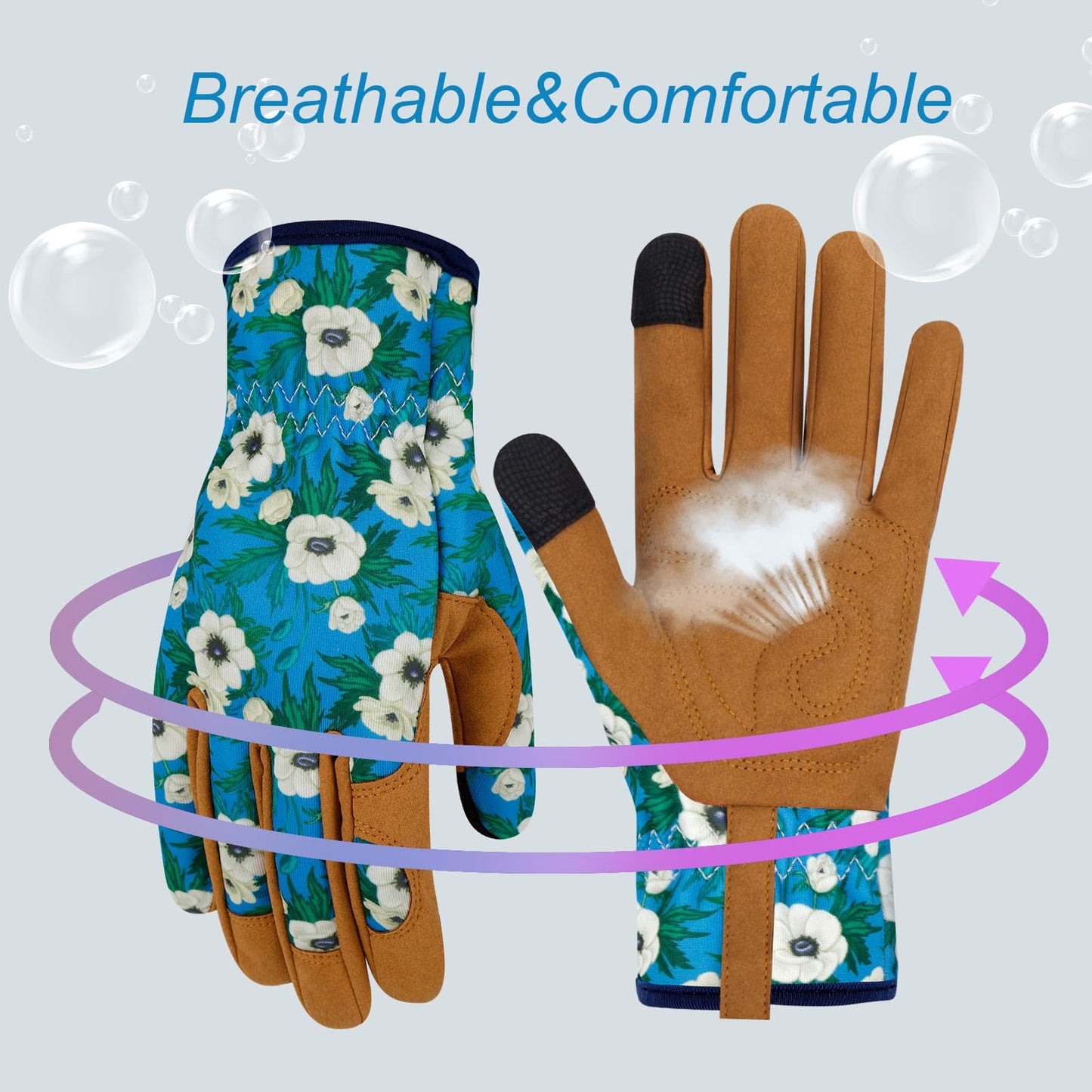MERTURN Leather Gardening Gloves for Women Thorn Proof Garden Gloves Touch Screen Working Gloves Gardening Gifts, Flowers White