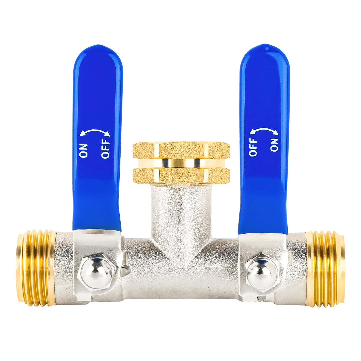 EJW 2 Way Faucet Splitter,Double Hose Connector,Garden Hose Splitters, Hose Splitter 2 Way, Two way Hose Bib Splitter, Water Spigot Splitter, RV Brass Hose Splitter, Hose Valve 3/4 Inch GHT Thread.