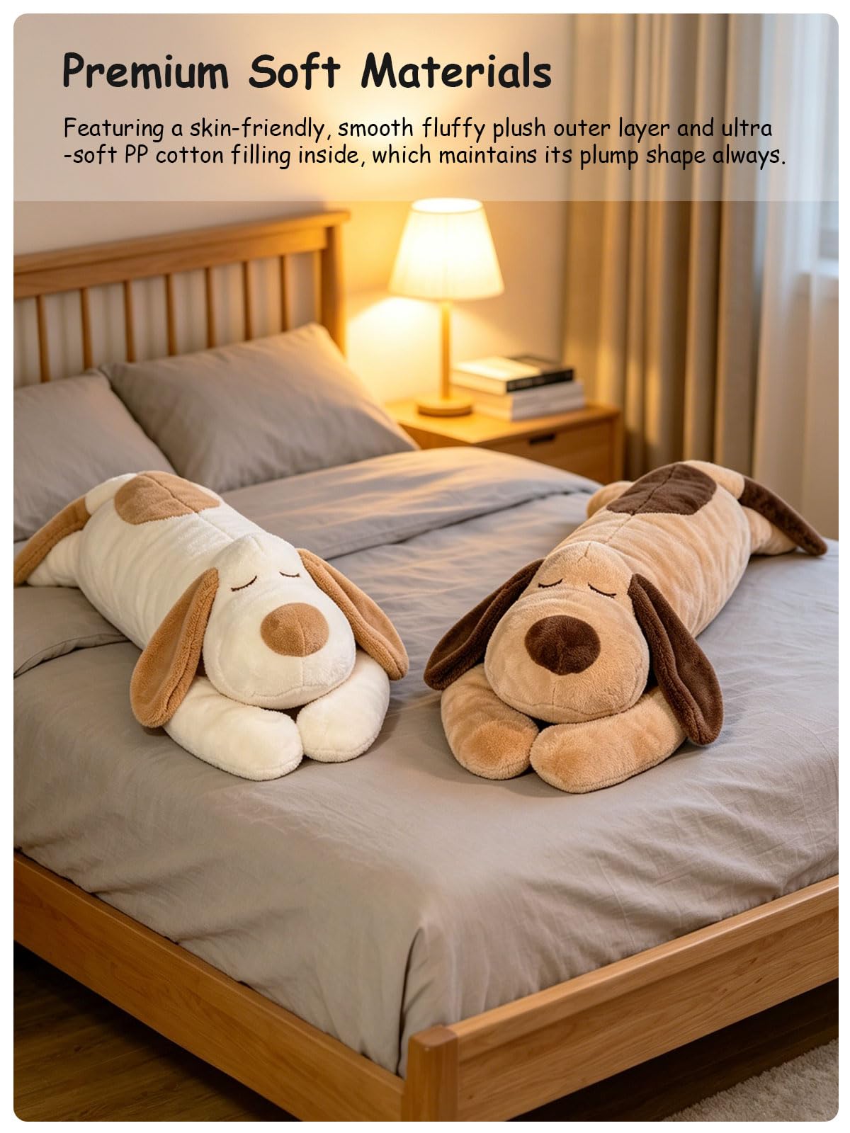 FIAEUGZKM Large Dog Plush Body Pillow, 45" Long Fluffy Dog Stuffed Animal for Girls, Soft Cuddly Stuffy Birthday Gift Home Decor Plushy Toy for Kids Teens Adults Girlfriends, White