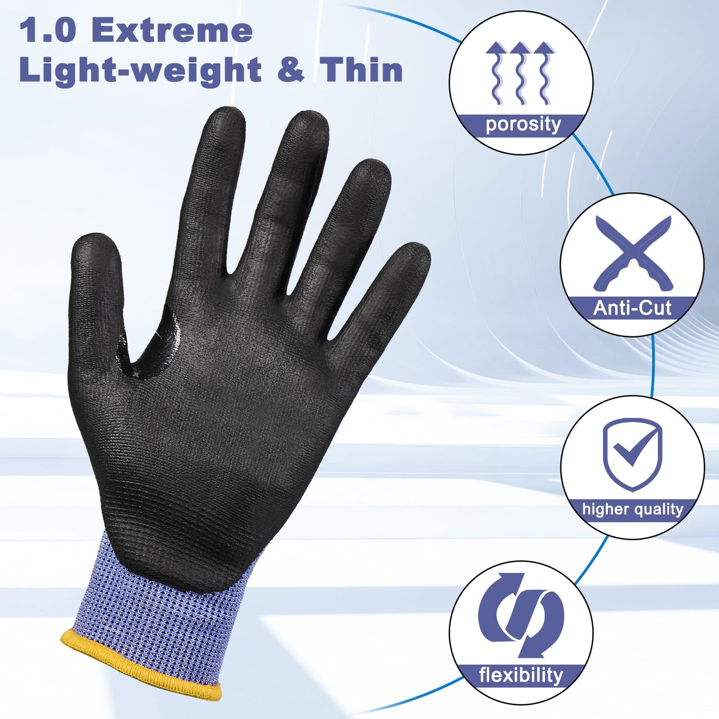 LOCCEF 3 Pairs Safety Work Gloves for Men Women,Touchscreen Compatible, Superior Dexterity,Level 5 Cut Resistant Work Gloves(9/L)