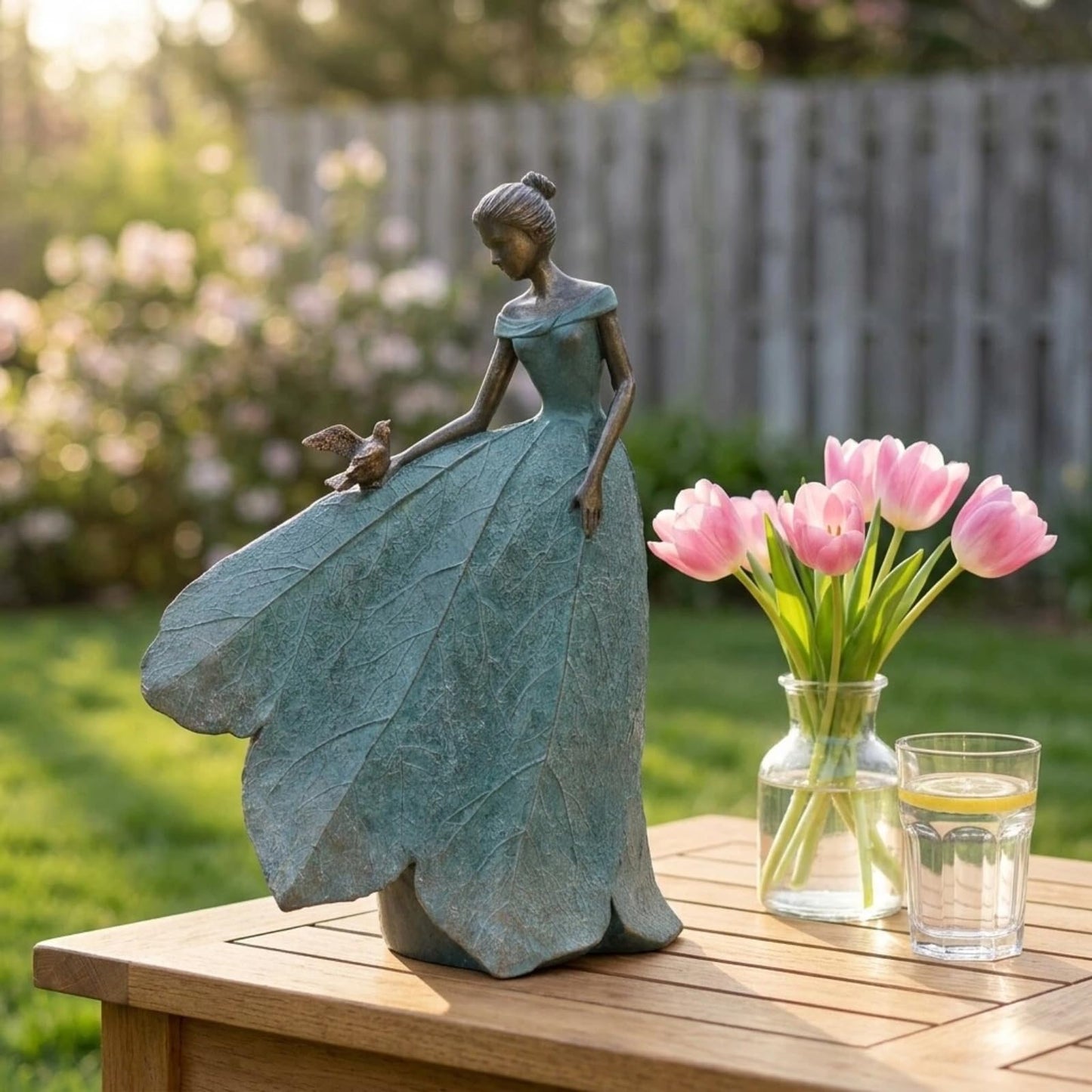 Guichifun Fairy Statue Collection Home Decoration - Leaf Angel Girls Resin Home Garden Decor for Outside or Inside Rustic Fairy Garden Outdoor Yard Figurines Gifts for Women 8.5 x 5.25 x 12 Inch
