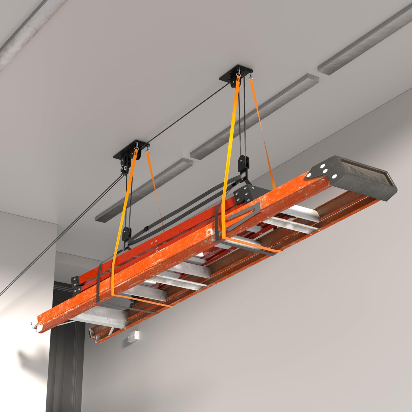KOSEOO Ceiling Ladder Hoist, Heavy Duty Pulley System for Garage Storage, Ladder Hanger Hold Up to 150 lbs Capacity for Kayak, Cargo Box, Canoe, Bike Lift, Fit 10-18 Foot Ceilings, Black