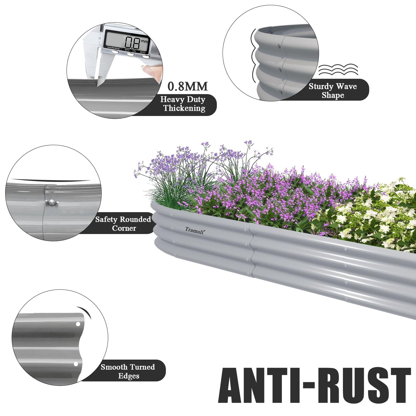Tramull 2 Packs 12x2x1FT Galvanized Raised Garden Bed Kit Oval Metal Ground Planter Box Outdoor Bottomless Planter Raised Beds for Vegetables Flowers Herbs Fruits, Gray