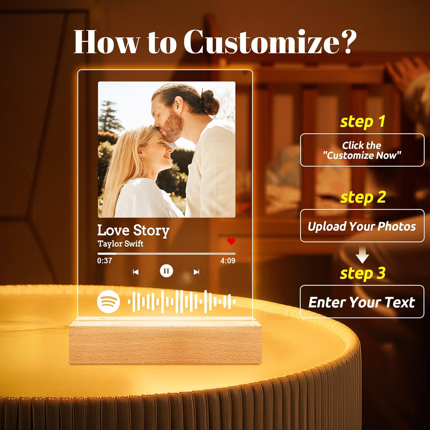 Custom Spotify Plaque, Custom Picture Frames, Personalized Acrylic Song Plaque Photo Frame, Personalized Anniversary Birthday Gifts for Women Men Her Him Girlfriend Boyfriend Couple Wife Mom Dad
