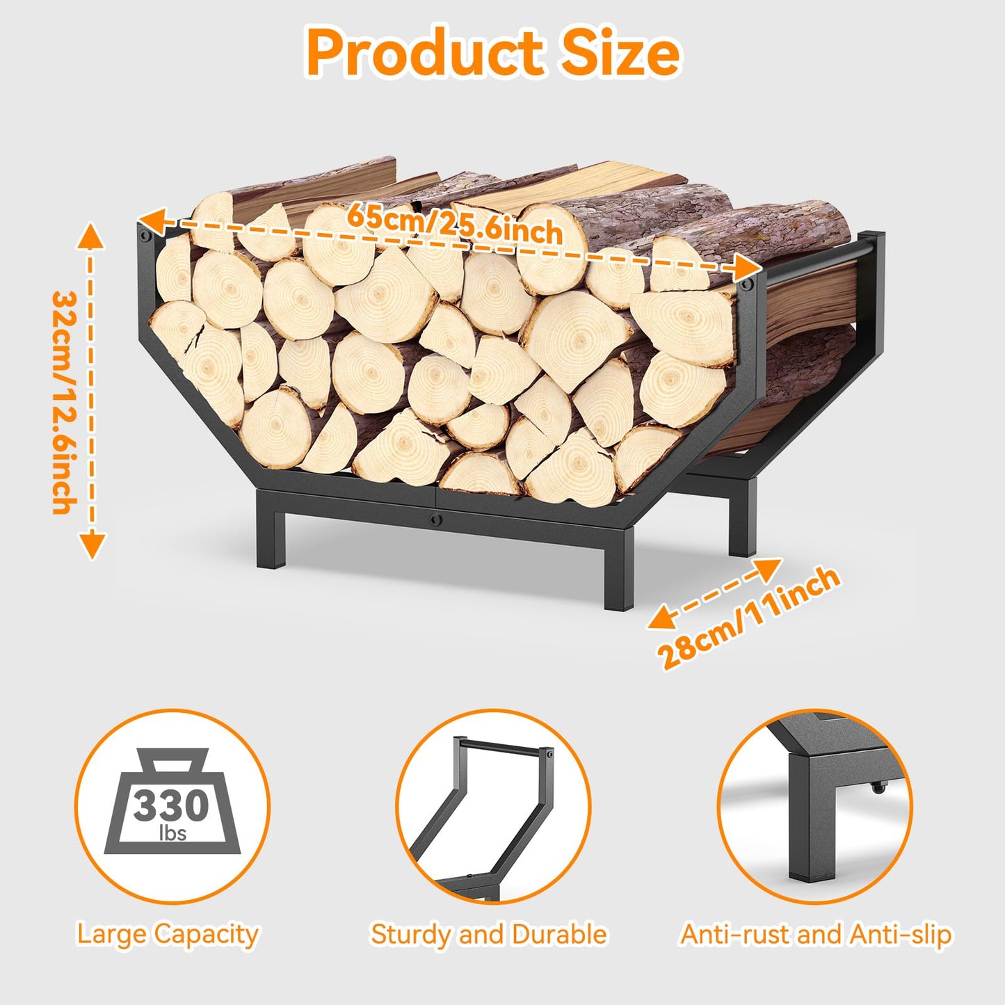 Peyulia Indoor Outdoor Firewood Rack,Rustproof Metal Fireplace Wood Rack,Curved Lagre-Capacity Firewood holder,Heavy Duty Log Rack,Black