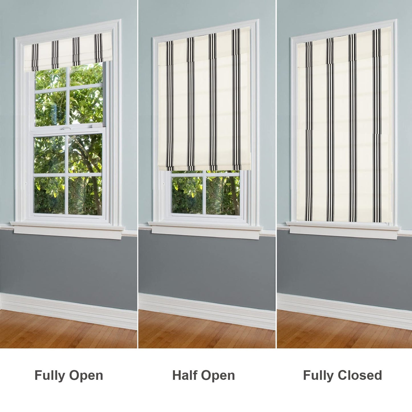 Cordless Roman Shades, Black Stripe Premium Blackout Roman Window Shades, Custom Washable Fabric Roman Shades for Windows, Doors, French Doors, Kitchen Windows (1 Piece)