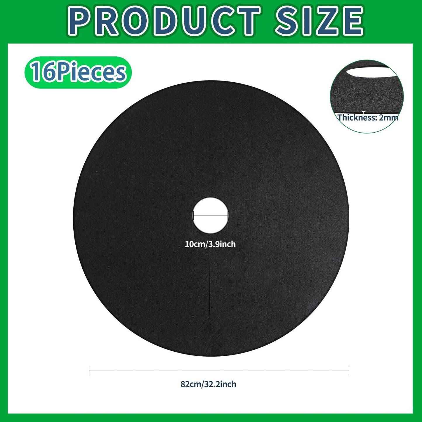 Shimeyao 16 Pcs 32. 2 Inch Non Woven Tree Mulch Ring Round Tree Weed Barrier Mat Reusable Landscape Protector Base Barrier Fabric for Weed Root Protection (Black)
