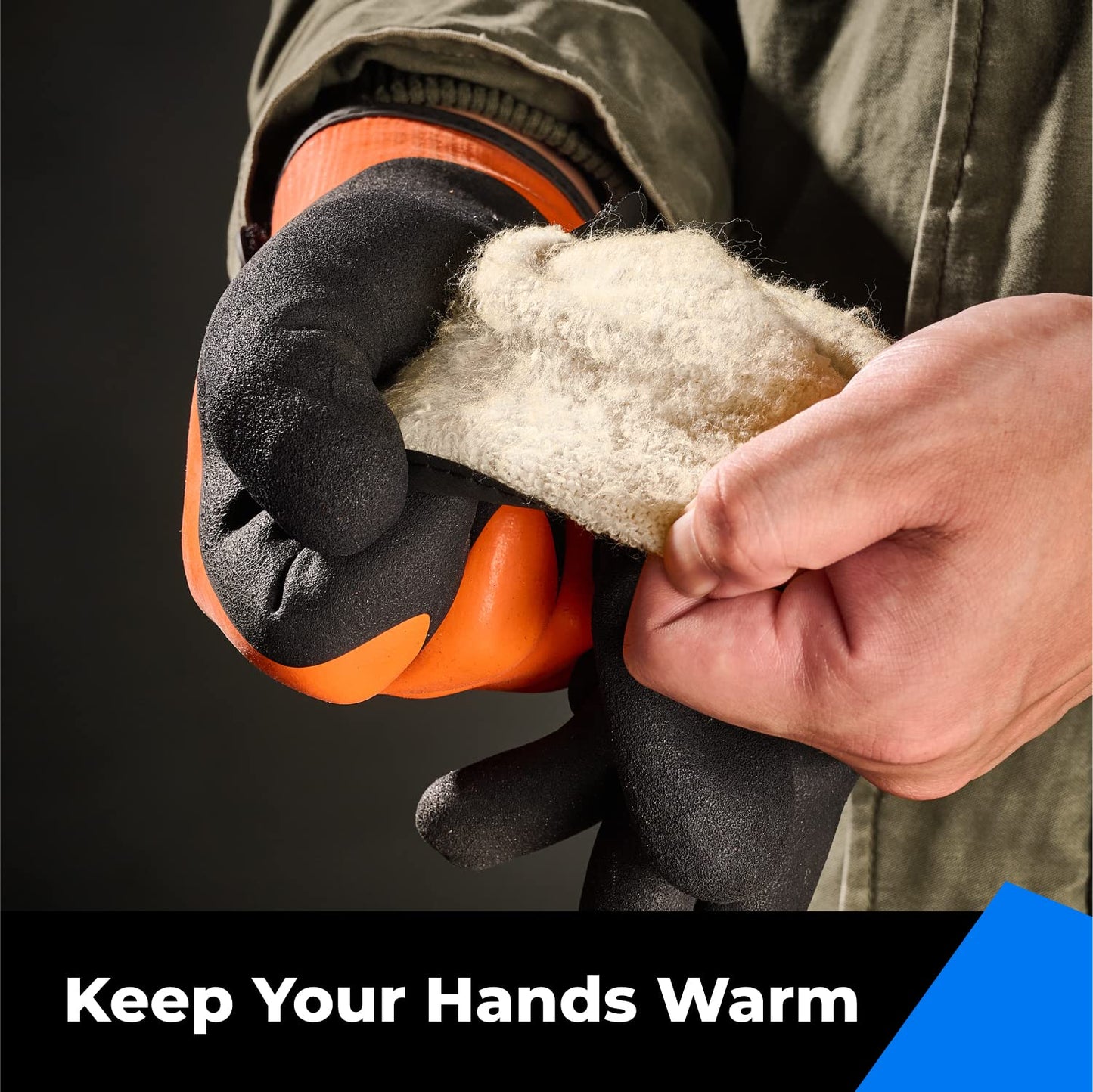 toolant 100% Waterproof Gloves for Men and Women, Winter Work Gloves for Cold Weather, Touchsreen, Thermal Gloves for Fishing, Gardening and Working in Freezer, With Grip, Orange, XX-Large