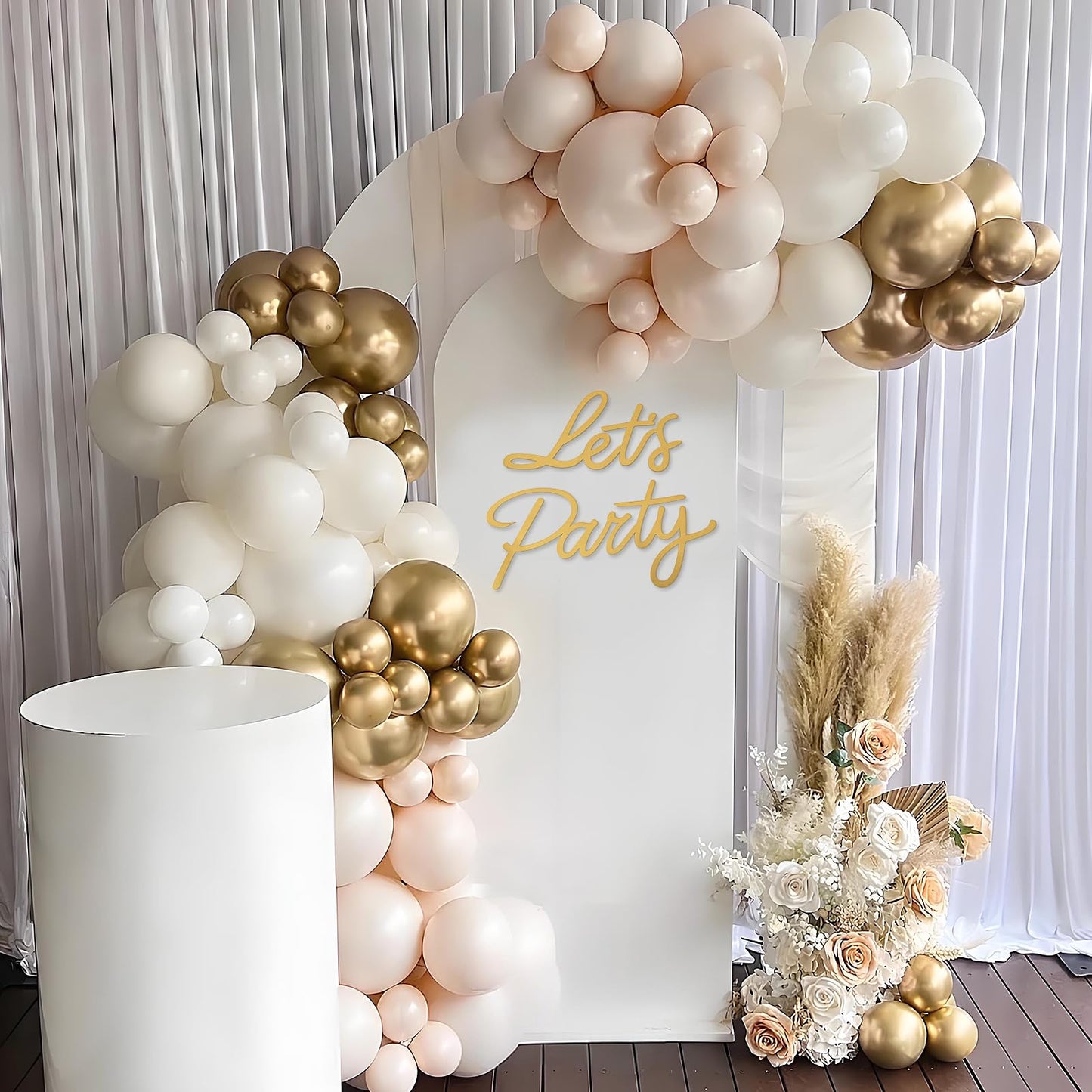 MASTRON Let's Party Sign for Backdrop - 'Let's Party' Sign Decal for Balloon Arch Birthday Graduation Wedding Bachelorette Christmas Celebrate Decorations (Gold)