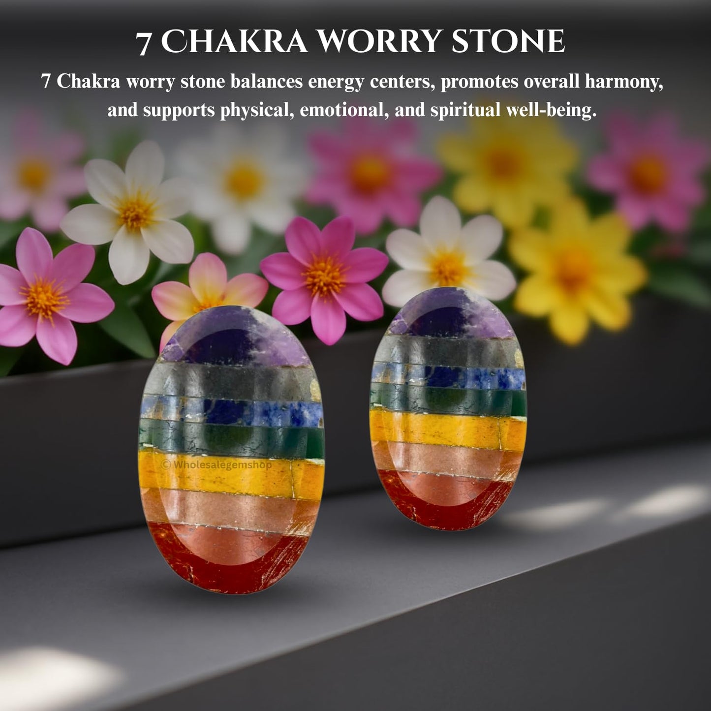 Wholesalegemshop 7 Chakra Thumb Worry Stones Metaphysical Gemstone Crystal Healing Reiki Men Women Gift FENG Shui Positive Energy Love Wellness Palm Stones Wicca Powerful