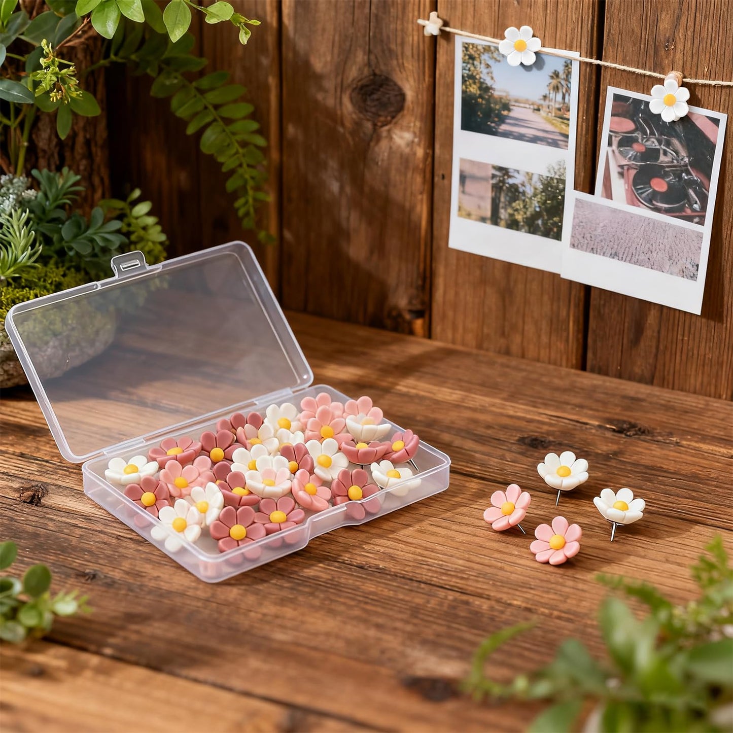 Cute Flower Push Pins, 30Pcs Aesthetic Thumb Tacks with Rust-Proof Metal Tips for Cork Bulletin Board, Photo Walls, Office & Home Decor