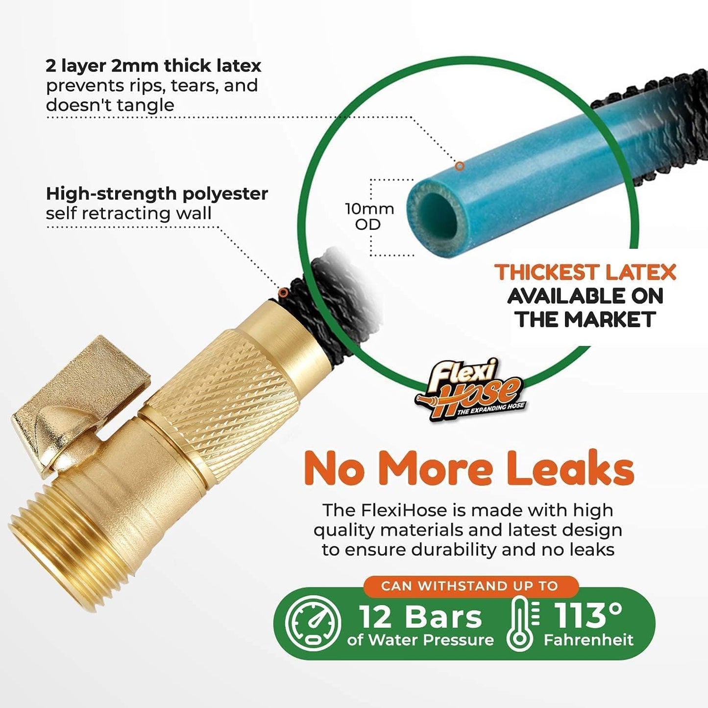 Flexi Hose Expandable Garden Hose with 8 Function Nozzle, 50FT - Lightweight Retractable Garden Hose, Water Hose - No-Kink Flexibility, 3/4 Inch Solid Brass Fittings and Double Latex Core