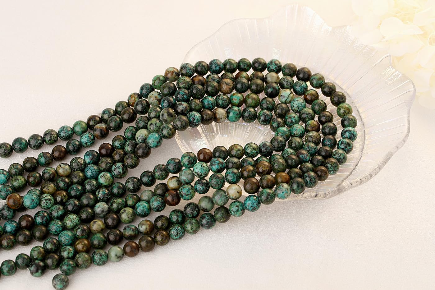 QINJIEJIE 60PCS African Turquoise Stone Beads 8mm Natural Beads Round Loose Gemstone Bead for Bracelet Beading Crystal Jewelry Making DIY Necklace Earrings 0.32"