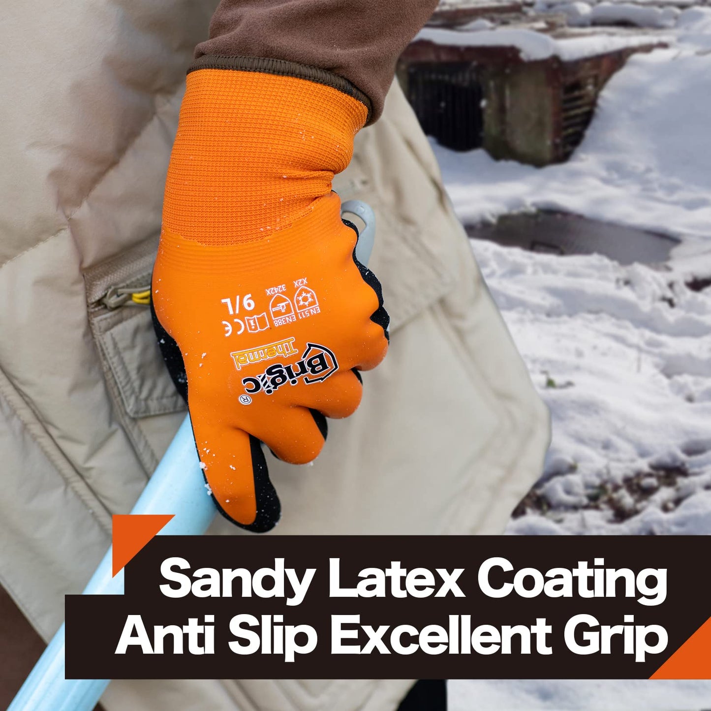 Brigic Winter Work Gloves for Men, Waterproof Work Gloves for Cold Weather, Insulated Freezer Gloves, Keep Working at 0℃/32℉, XL 1 pair