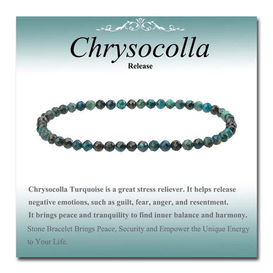 MASSIVE BEADS Natural Genuine Gemstone Beads Healing Crystal Chakra Reiki Jewelry Faceted Round Beads Bracelets (Chrysocolla, 3mm)