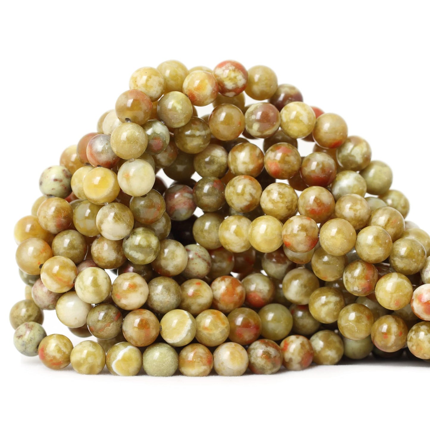 CHEAVIAN 45PCS 8mm Natural Yellowish Green Serpentine Jade Round Loose Stone Beads for Jewelry Making 1 Strand 15"