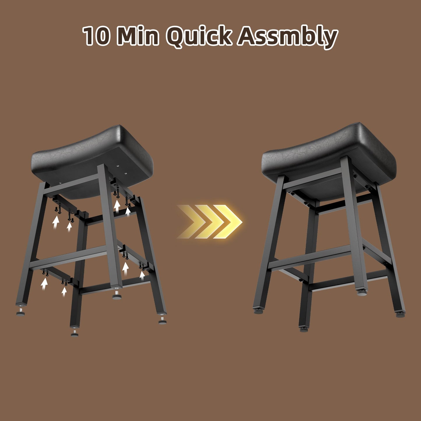 LONXIU Counter Height Bar Stools Set of 2, 24 Inch Backless BarStools for Kitchen Island Leather Saddle Bar Chairs Kitchen Stools with 4" Thick Seats & Heavy Duty Metal Base, Black