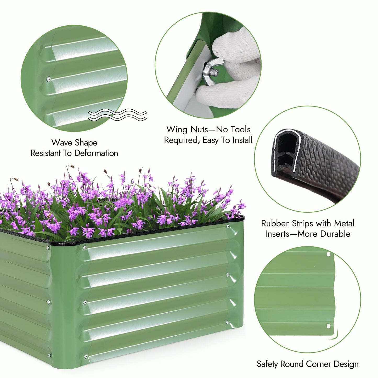 INNO STAGE Galvanized Raised Garden Bed Kits, 2x2x1ft Metal Raised Garden Beds Outdoor, Steel Raised Planter Bed with Gloves for Vegetables & Flowers Patio Ground Planter Box (Olive Green, 2PCS)