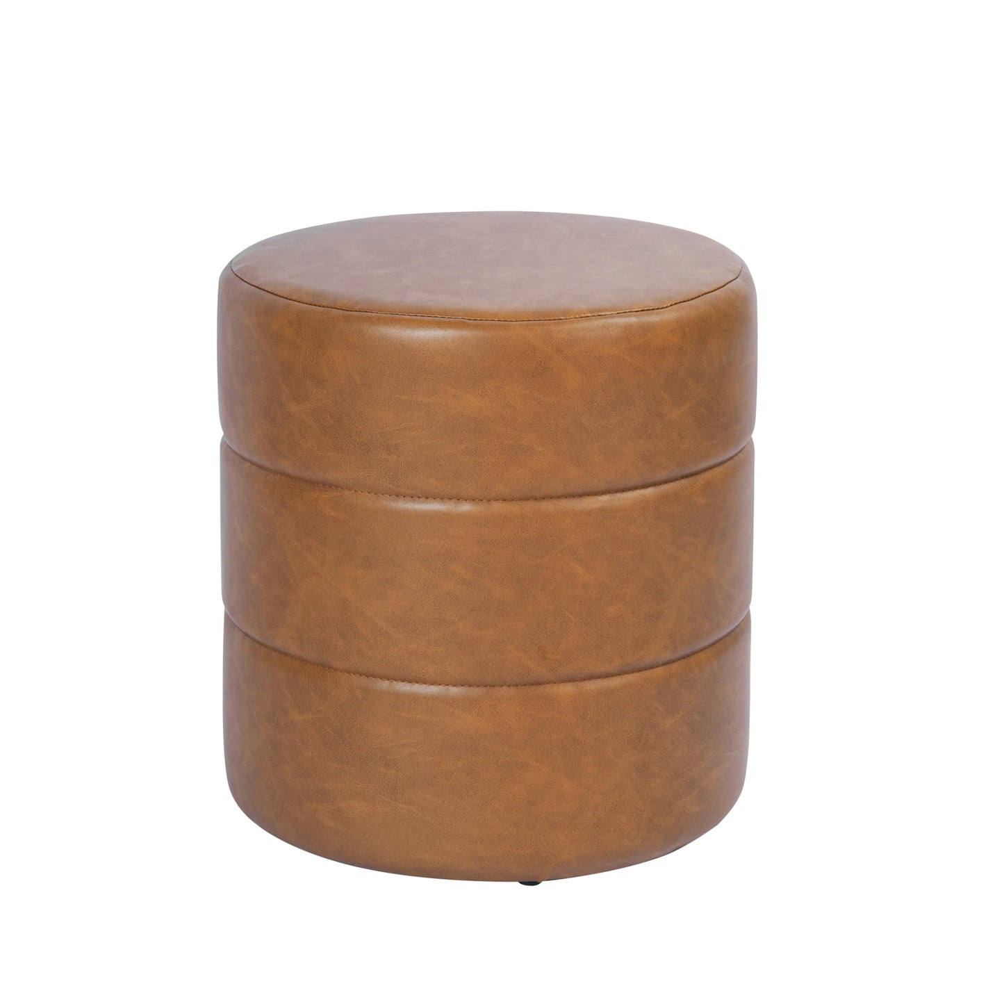 HomePop Upholstered Faux Leather Round Ottoman (No Lid, Seat Only) | HomePop Home Décor | Round Pouf Foot Rest – Camel Brown Faux Leather