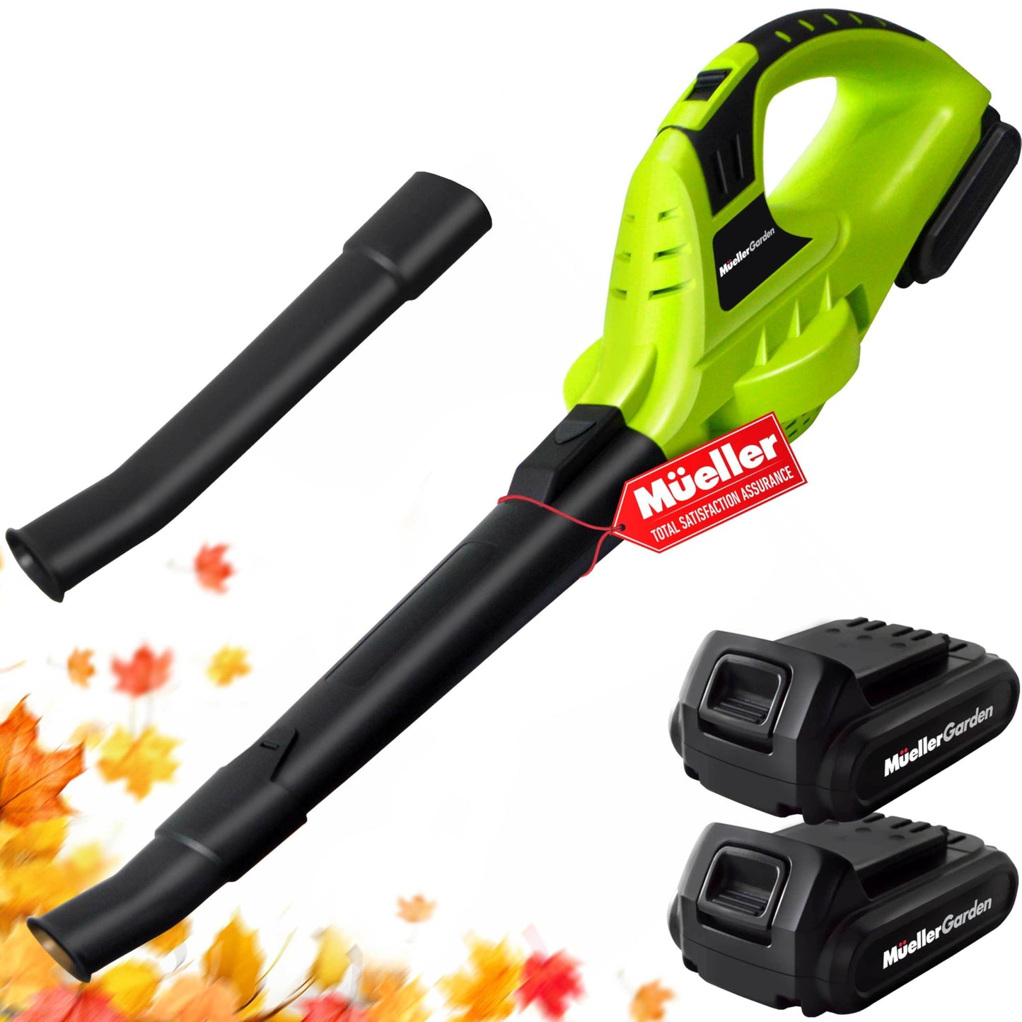 Mueller UltraStorm Cordless Leaf Blower, 2 Batteries Included for 2X Runtime, 140 MPH 20V Brushless Motor, 3.3 lb Lightweight, 2-Speed Variable, 1-Hour Fast Charge, for Lawn, Patio, Driveway & Snow
