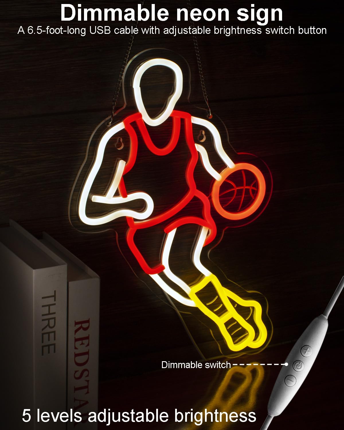 Basketball Neon Signs for Wall Decor,Sport Basketball Player LED Neon light, Dimmable USB Powered, Decor for Home Gym Bedroom Man Cave Arena Room Bar Garage,Gift for Basketball Fans