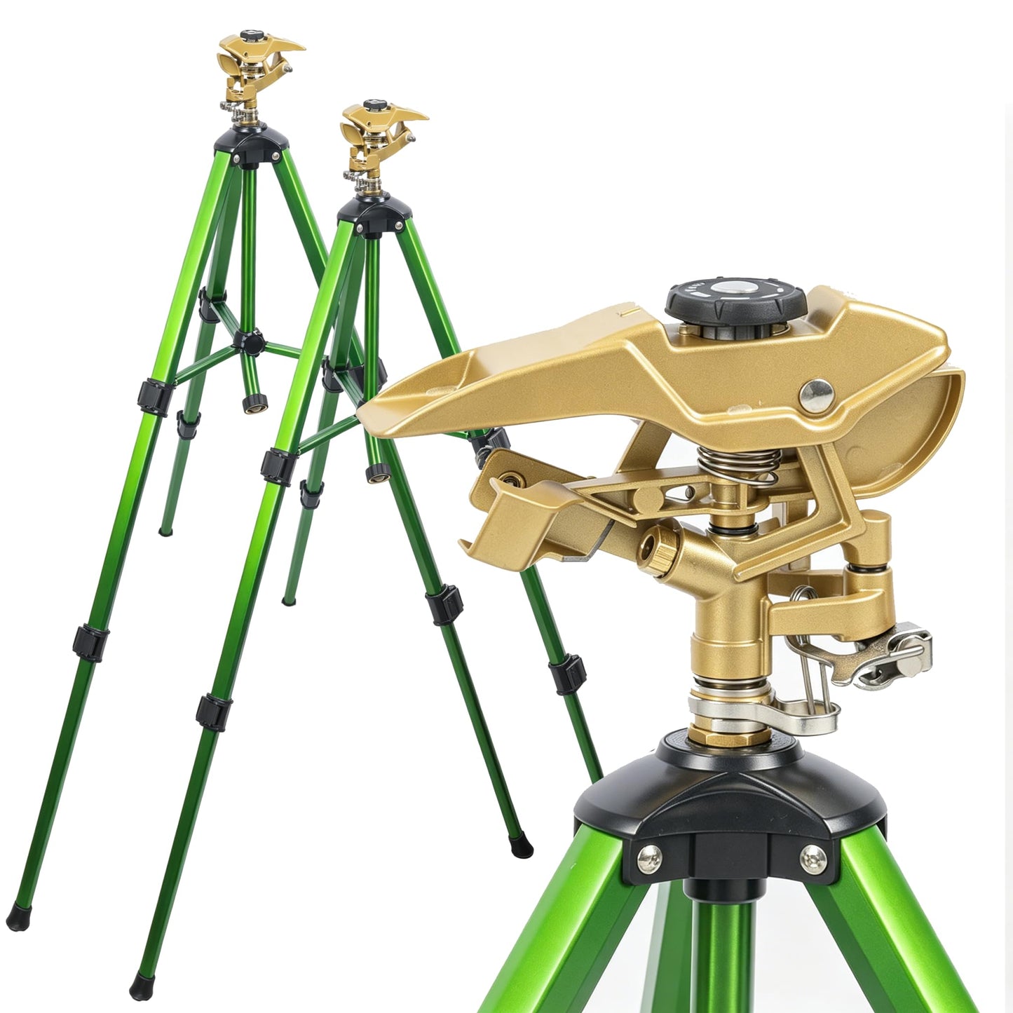 LIULO TOOL 2-Pack Large Impact Sprinkler on Tripod Base, Heavy Duty Zinc Alloy Sprinkler for Yard with Adjustable Head and Extendable Tripod, 360 Full Coverage Irrigation Tool for Lawn Garden