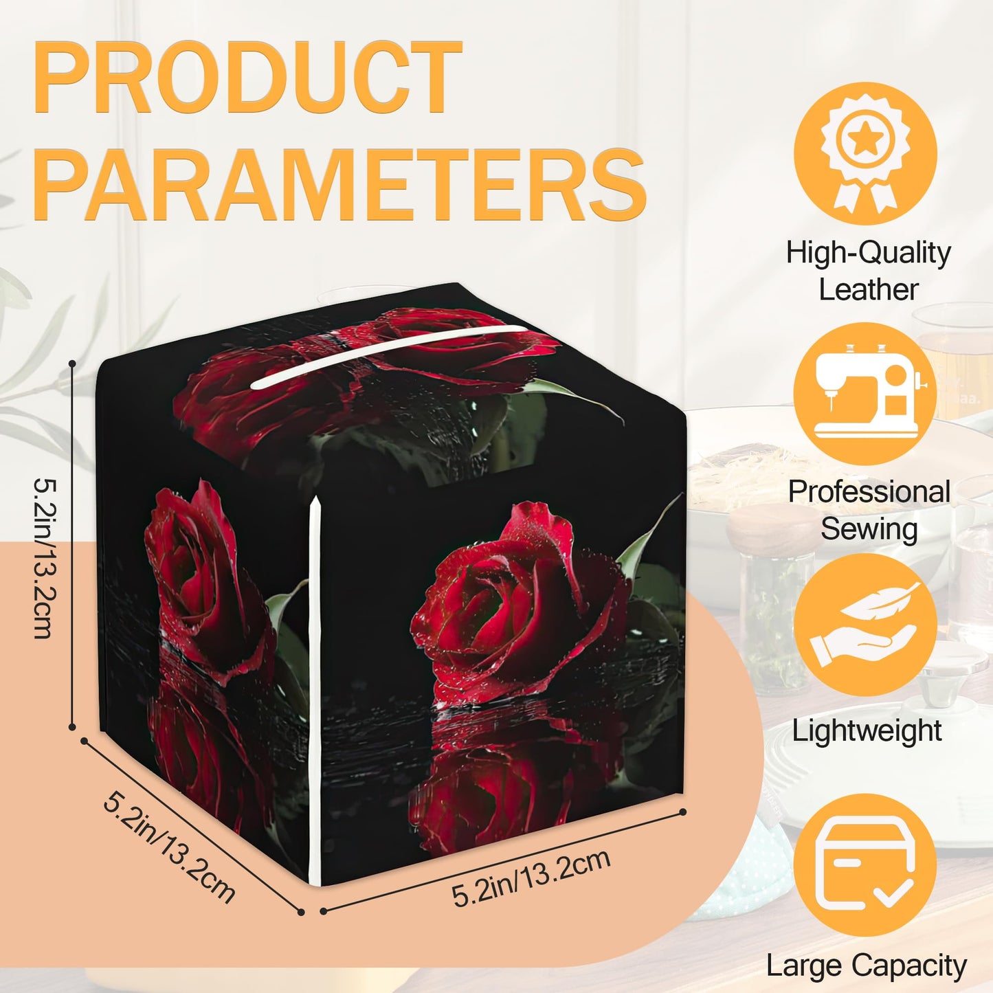 2 Pcs Tissue Box Cover Square Leather Tissue Case Holder Facial Paper Organizer Decorative for Bathroom Kitchen Car Office Home Decor (Rose Flowers Valentines Day)