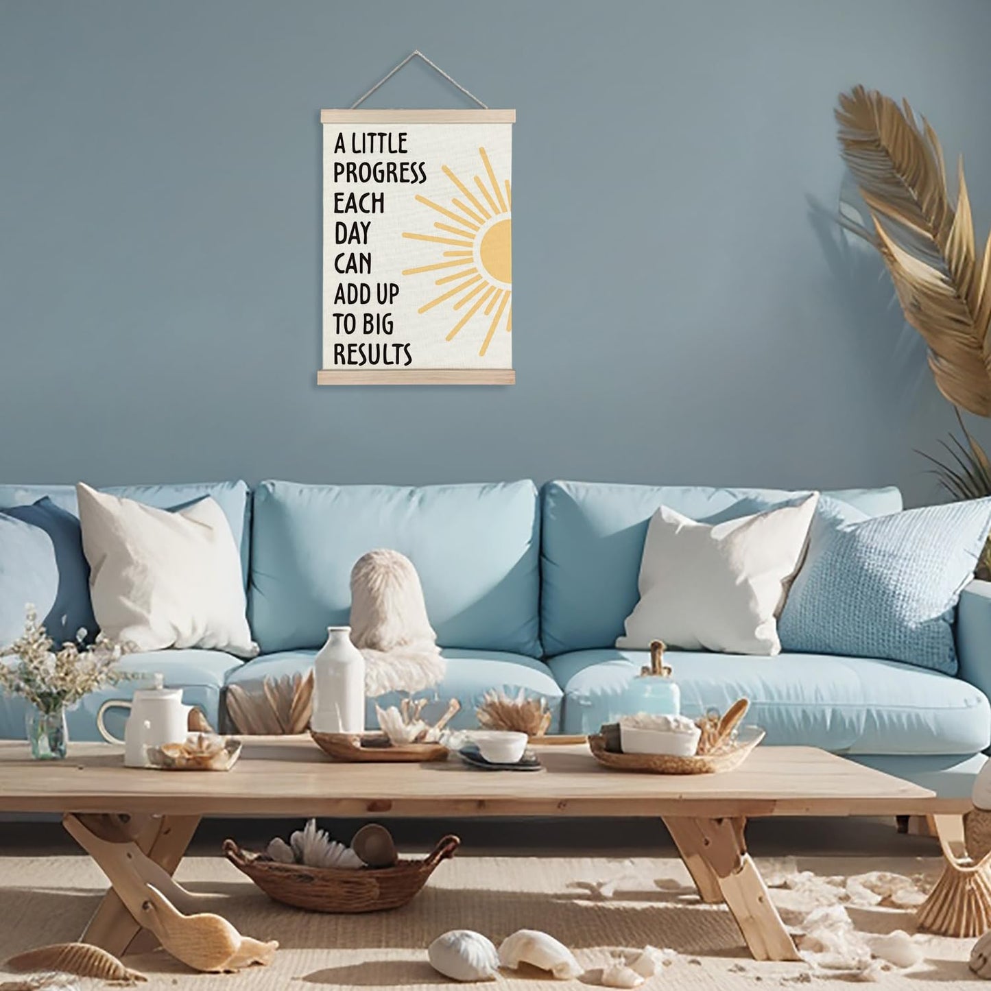 YTRGI Inspirational Mental Health Wall Art Decor, Motivational Home Office Decor, A Little Progress Each Day Can Add Up to Big Results Canvas Prints Framed Wall Art for Therapy Office, 12x16 Inch