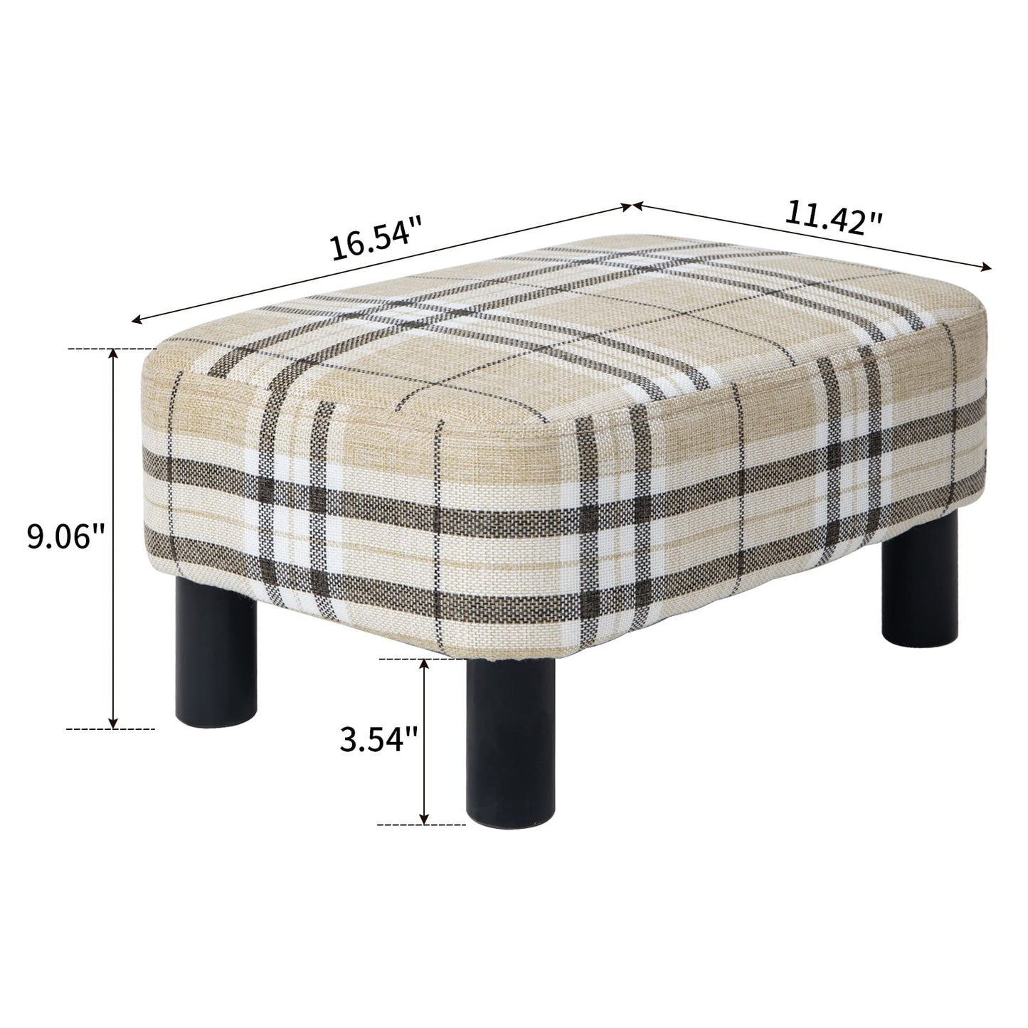 IBUYKE 16.54" Small Footstool, Linen Fabric Pouf, with Padded Seat Pine Wood Legs and Padded Rectangular Stool, for Bedroom, Stripe RF-BD215