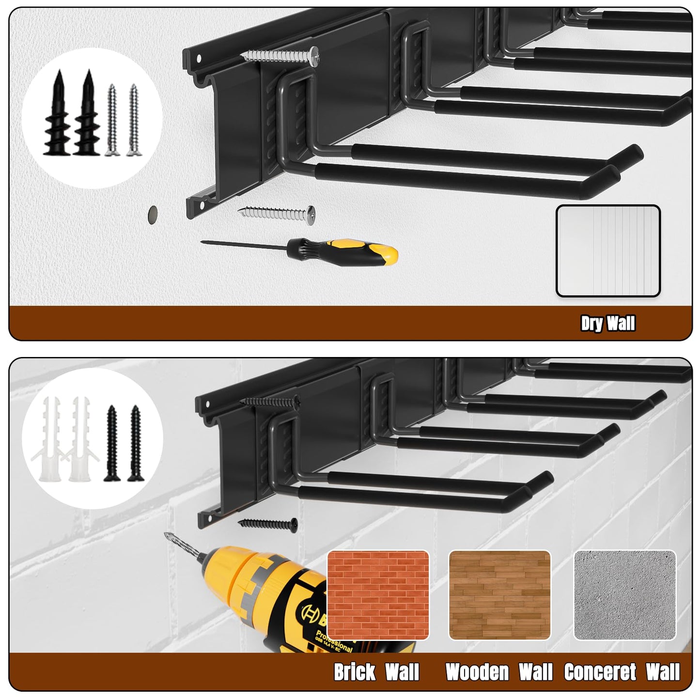 Garage Garden Tool Organizer Wall Mount, Heavy Duty Garage Tool Storage Rack 64 Inches, Max Load 440lb - Shovel, Rake, Folding Chair, Weed Eater Storage