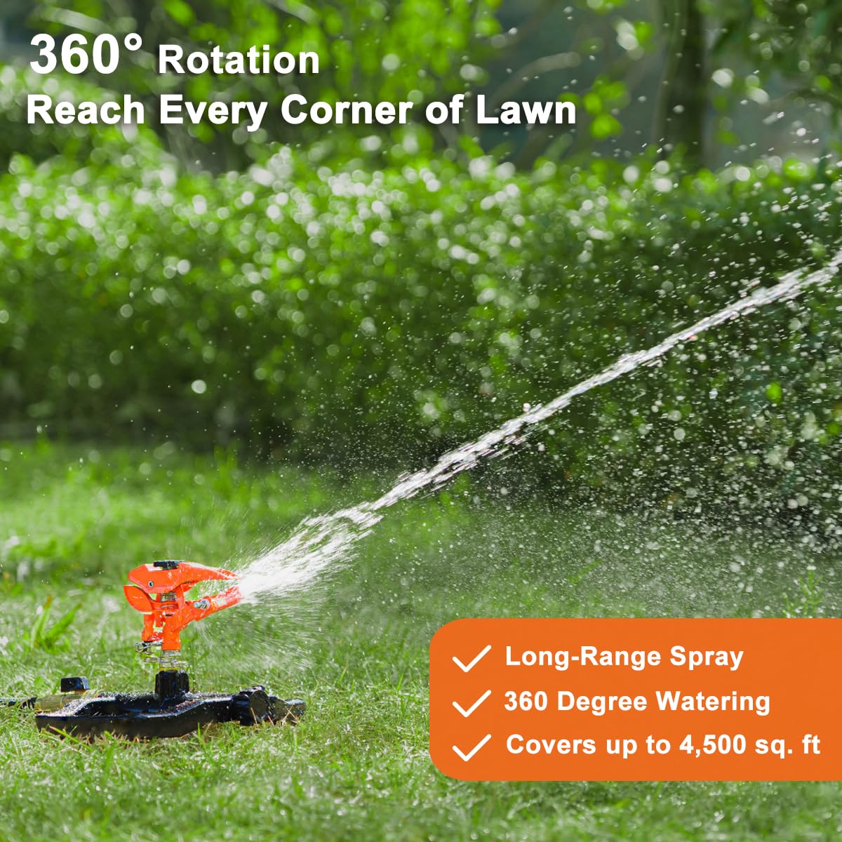 FANHAO Heavy Duty Pulsating Impact Sprinkler for Yard, 360 Degree Rotating Lawn Sprinklers with All Metal Base, Adjustable Large Area Irrigation Sprinkle for Garden, Covers Up to 5,800 Sq. Ft