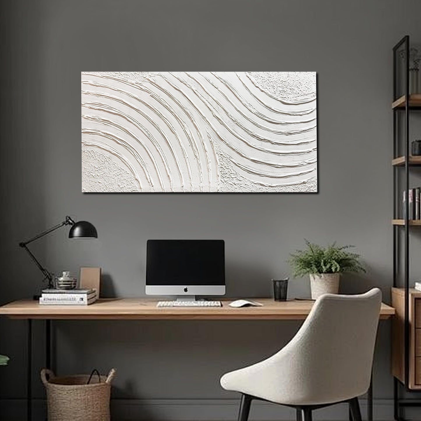 Trogonup Large Abstract Canvas Wall Art for Living Room Hand Painted White Minimalist Textured Painting Modern Neutral Artwork for Bedroom Home Office Decor Ready to Hang 20x40 Inch
