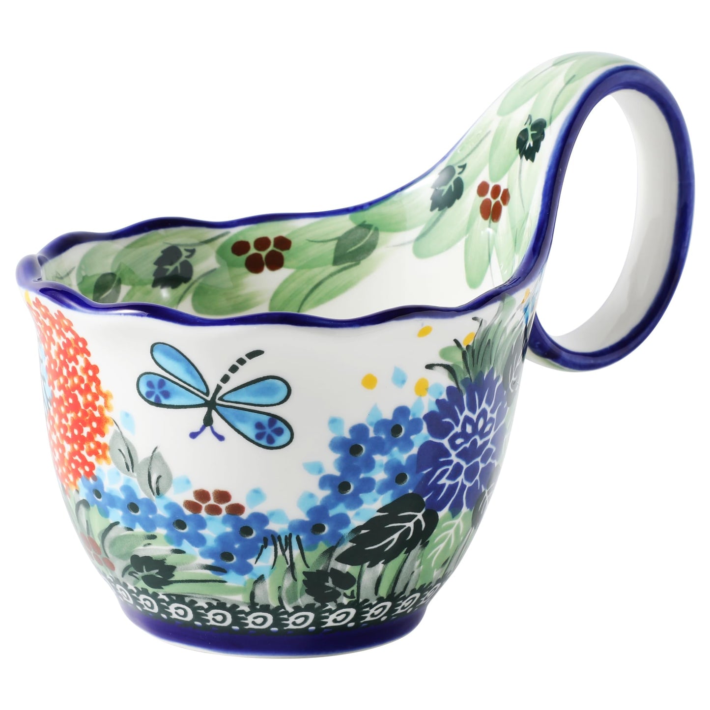 ALMA 2025 Updated Decorative Pottery Soup Bowl Microwave Safe,Large Ceramic Soup Bowl with Loop Handle,Ceramic Cereal Bowl for Soup,Snack,Chip,Stew,Ice cream-Spring Splendor Theme