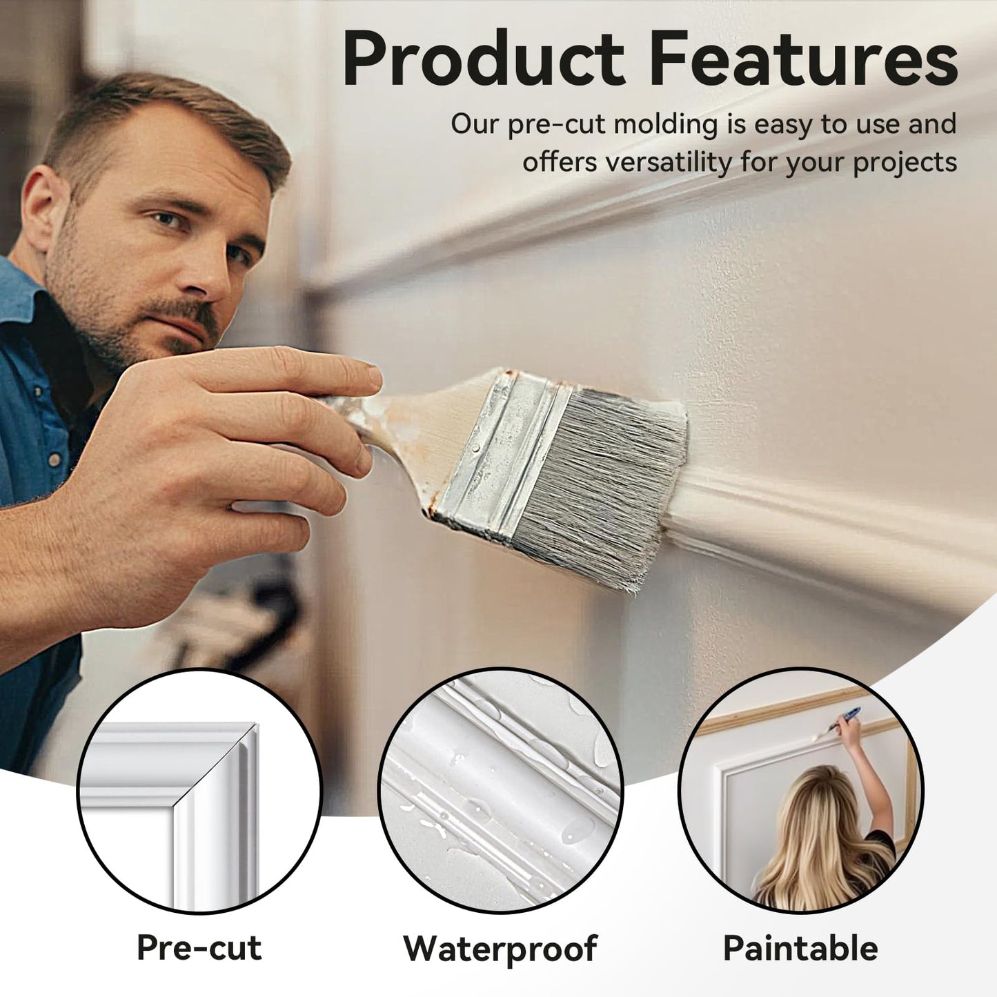 Upick Wall Molding Kit, Pre-Cut Peel and Stick Paintable Wainscoting Panels, Decorative Trim for Accent Walls (24"x54", 6-Frame Set)