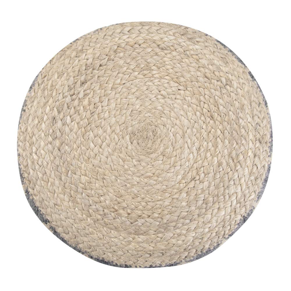 SIMPLIHOME Edgeley Round Pouf - 18 inch Wide Handwoven Jute and Cotton Ottoman in Grey and Natural, Boho-Style Footstool or Extra Seating for Living Room, Bedroom, or Kids Room, Assembled