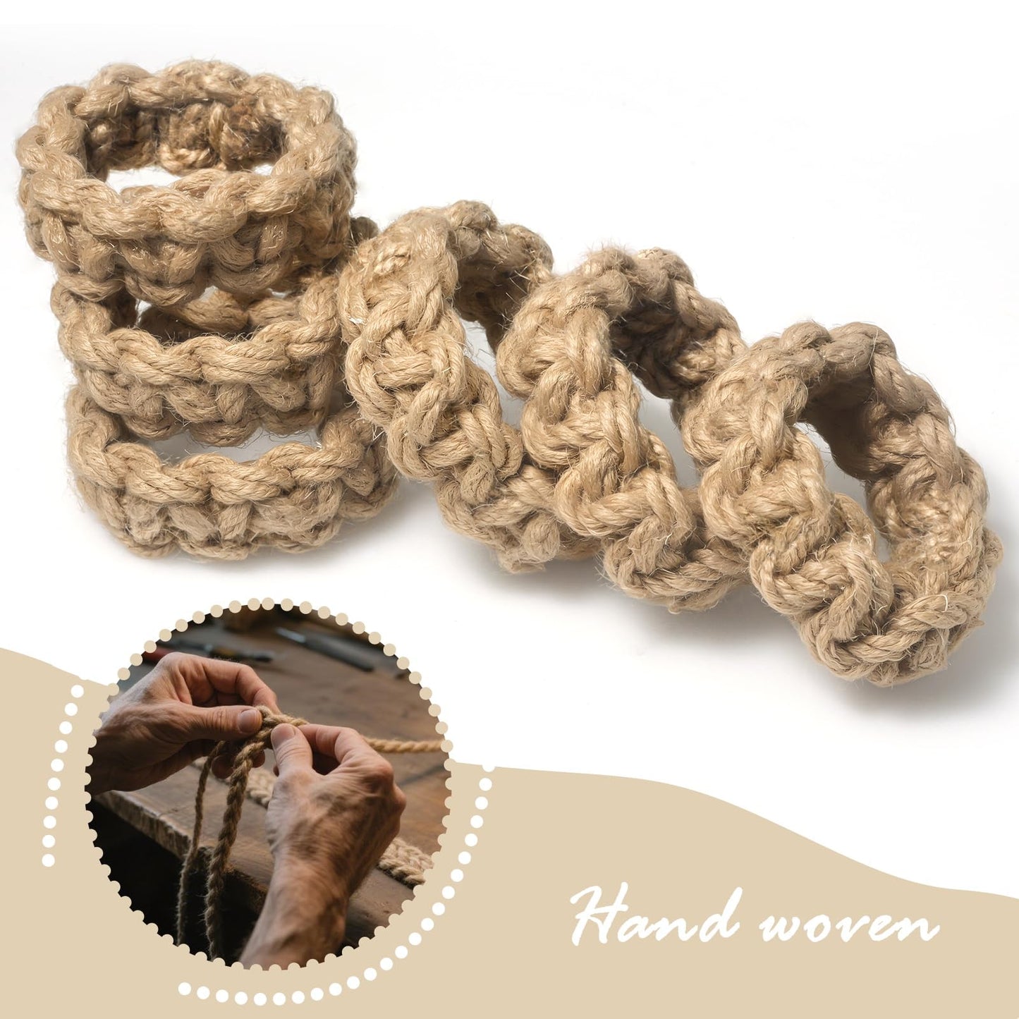Boho Napkin Rings Set of 6, Handwoven Natural Jute Napkin Rings, Boho Style Table Decor, Wedding Decor