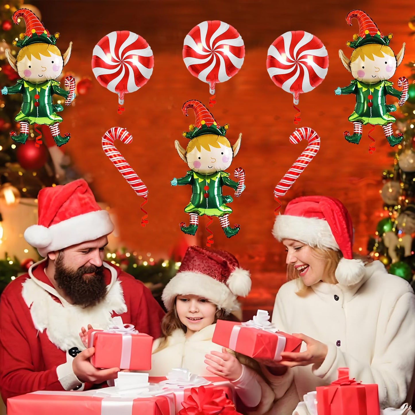 Pensar 9Pcs Christmas Elf Balloons Candy Cane Foil Balloons for Xmas Candies Theme Decor, Elf Party Decorations, New Year Christmas Decoration Party Supplies