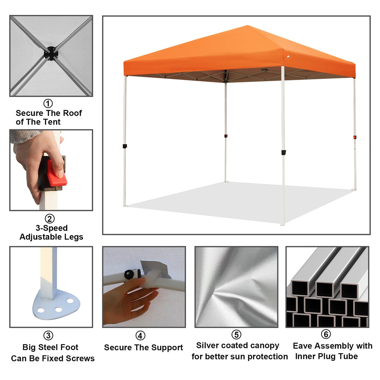 Northroad 8X8 FT Pop Up Canopy, Outdoor Instant Canopy Tent w/Carrying Bag, Portable Gazebo Shelter for Wedding Party,Commercial Event,Patio,Garden,Beach -Orange