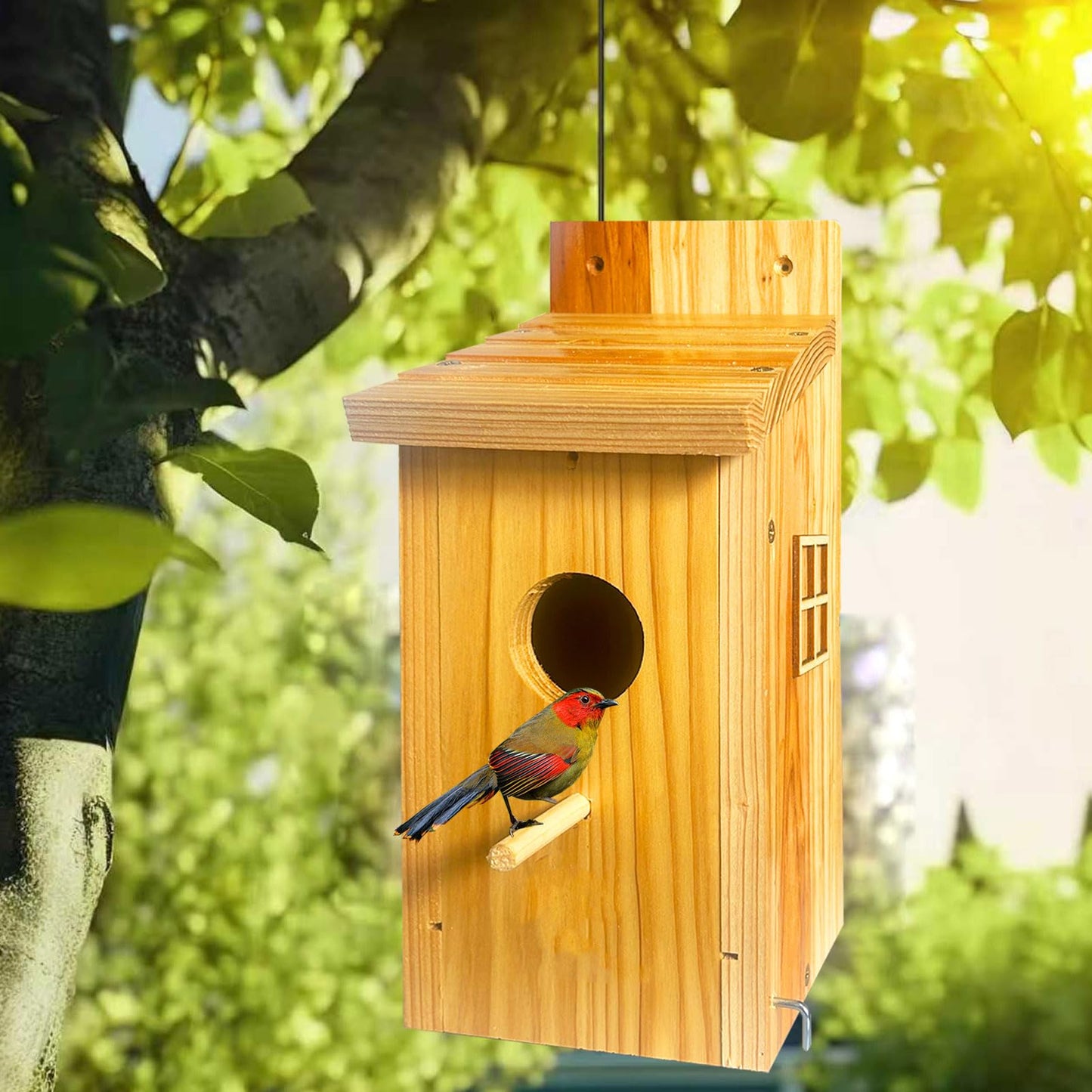 LENEDI Bird House, Wood Bird Houses for Outside, Cedar Birdhouse for Outdoors, Bluebird Houses for Outside, Waterproof Birdhouse for Wren Bluebirds Finches Swallows, Assembling Need