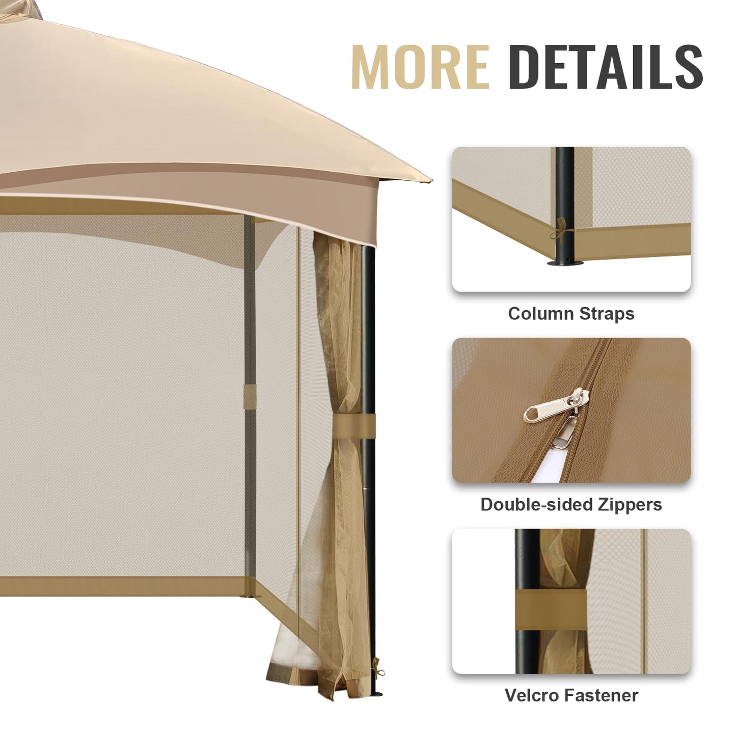 COWVIE Gazebo Replacement Netting Screen, 12' x 16' Universal Gazebo 4-Panel Mosquito Sidewalls with Double Zippers for Outdoor Patio (Only Netting)