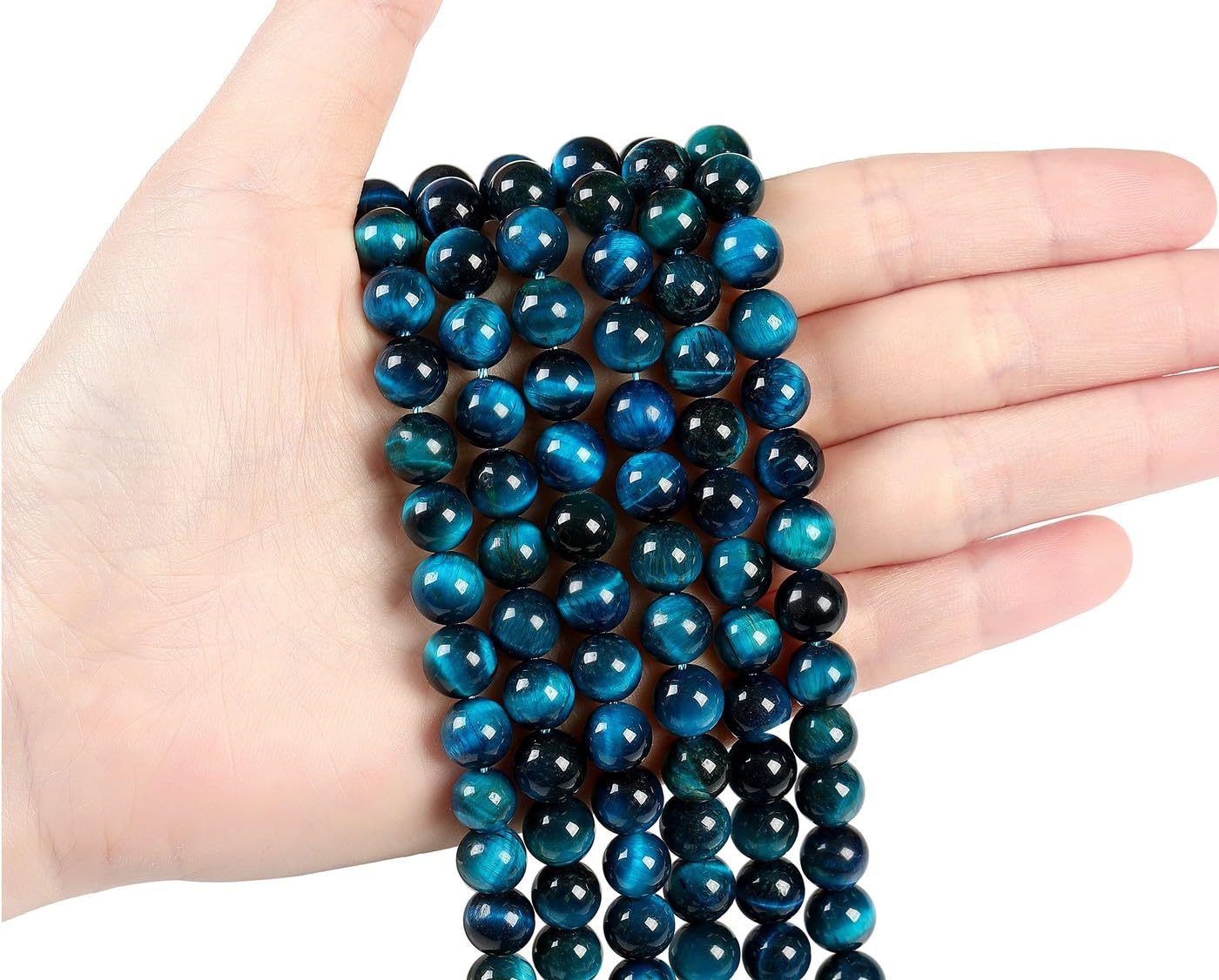 LAIDANLA Aquamarine Tiger's Eye 8mm Natural Stone Beads Round Loose Gemstone Stone Beads for DIY Bracelet Necklace Earrings Jewelry Making Polishing Beading Crystal 96PCS 2 Strand 32"