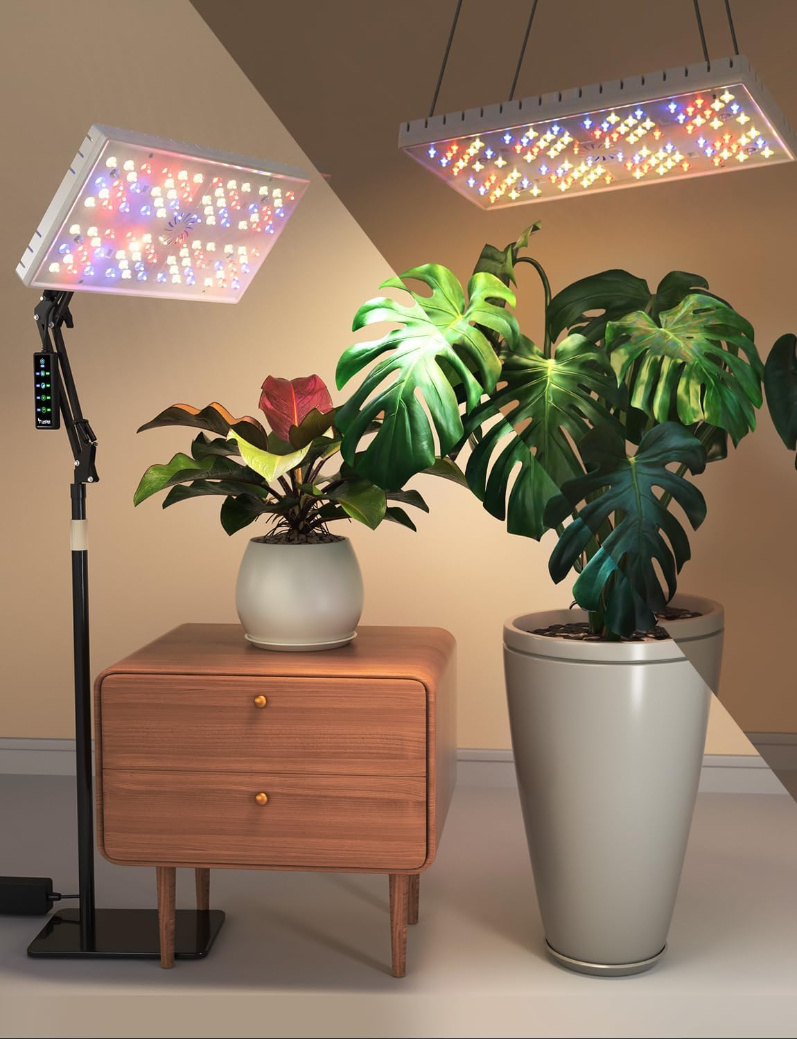 LETPOT 60 Watt Plant Grow Lights for Indoor Plants Full Spectrum, Smart APP Control, 8-Level Adjustable Light, Hanging & Stand Use, Aluminum Cooling, 270° Foldable, 360° Rotation, 2x2ft Coverage