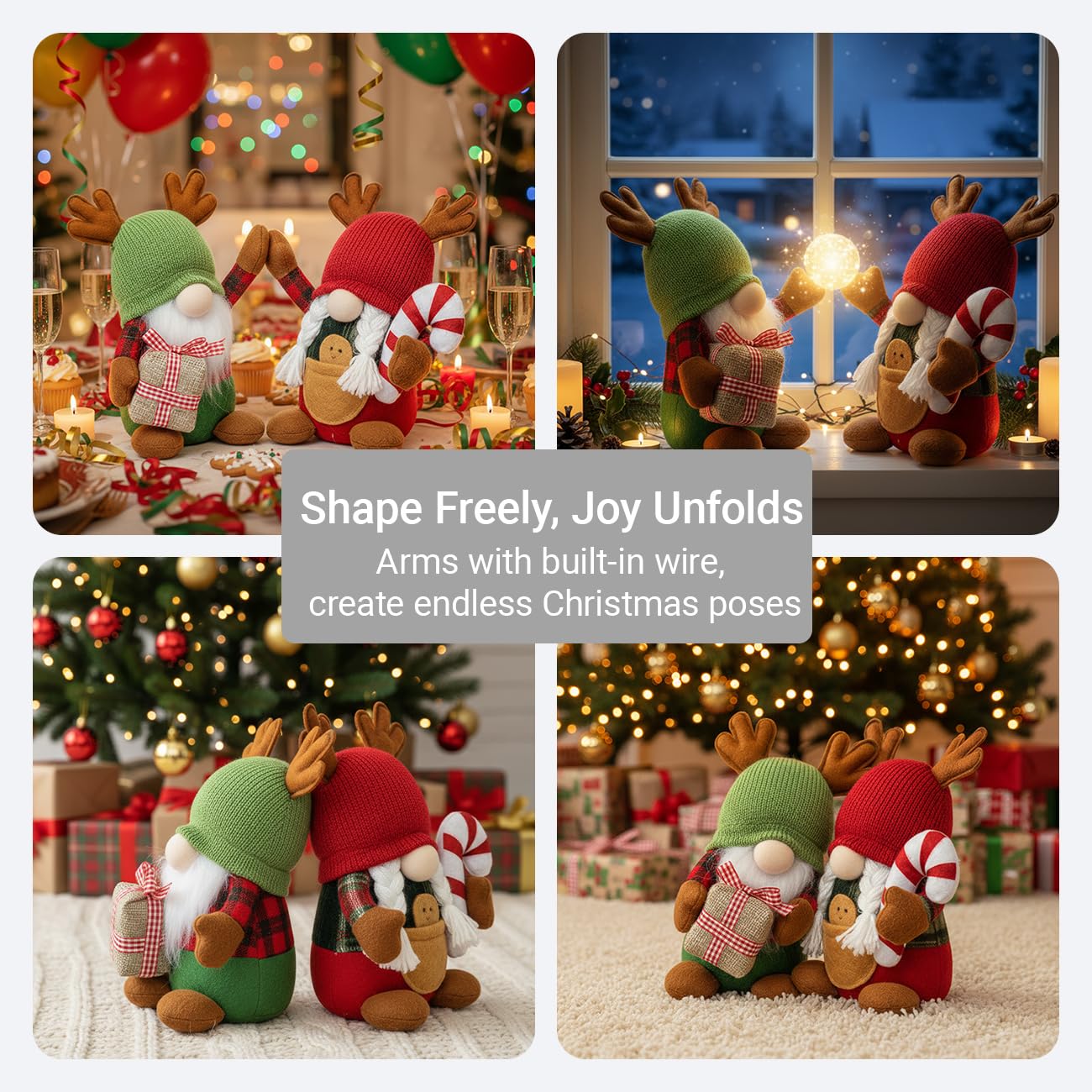 YOMEIA 2PCS Christmas Gnomes Plush Decorations, Set of 2 – Scandinavian Tomte Elf Gnomes with Gift & Candy Cane, Swedish Nordic Holiday Home Decor for Xmas
