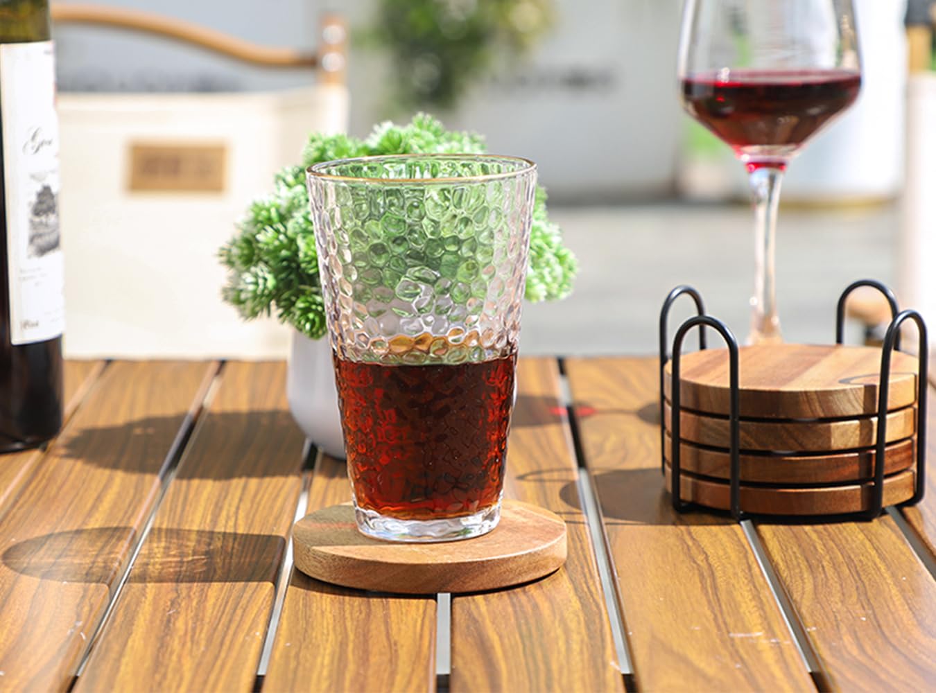 WLWNWFT Wood Coasters for Drinks Tabletop Protection with Holder Set of 6, Acacia Wooden Coaster for Coffee Table Dining Table Round with Non-Slip Pad Cup Coaster for Home Christmas Decor 4 Inch