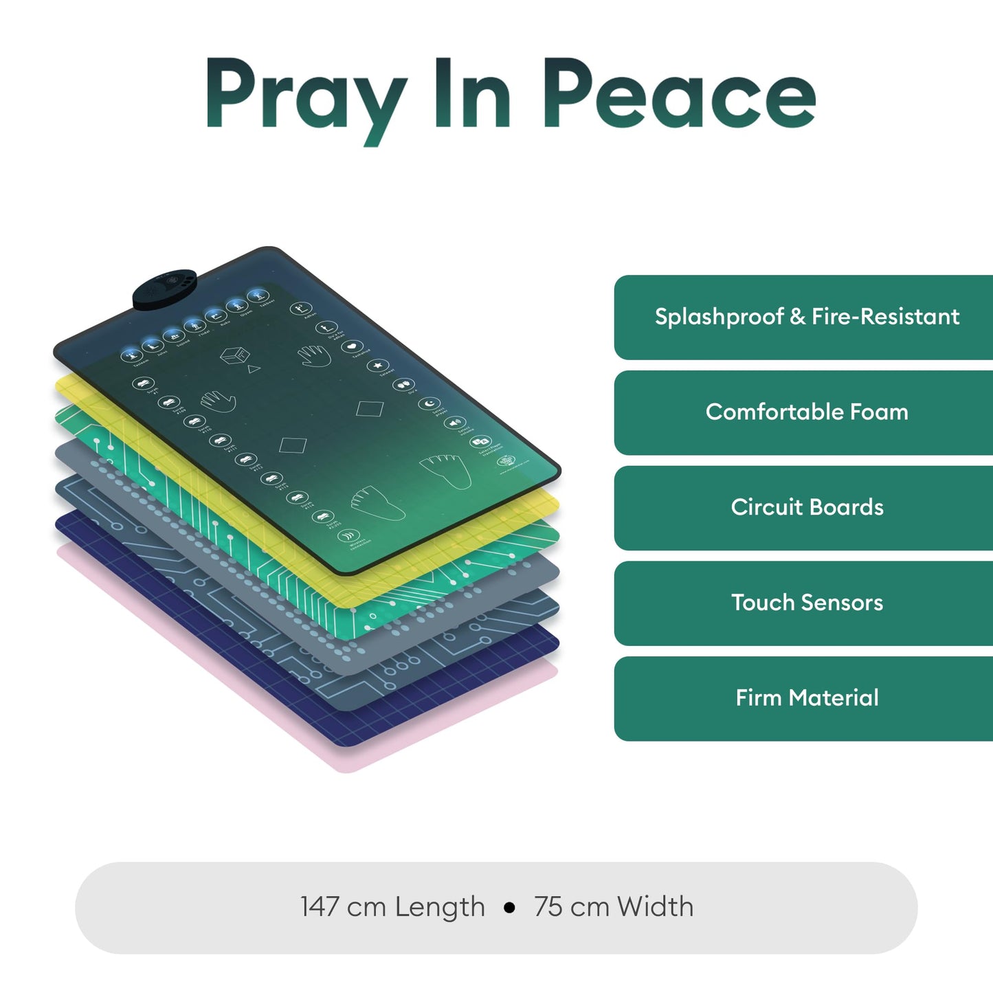 My Salah Mat for Adults - Smart Interactive Prayer Mat for Adults & Reverts Learning Surahs, Salah, Duas, & More - Muslim Prayer Rug with 25 Touch Keys, Padded Prayer Mat Layer, & Speaker for Ages 8+