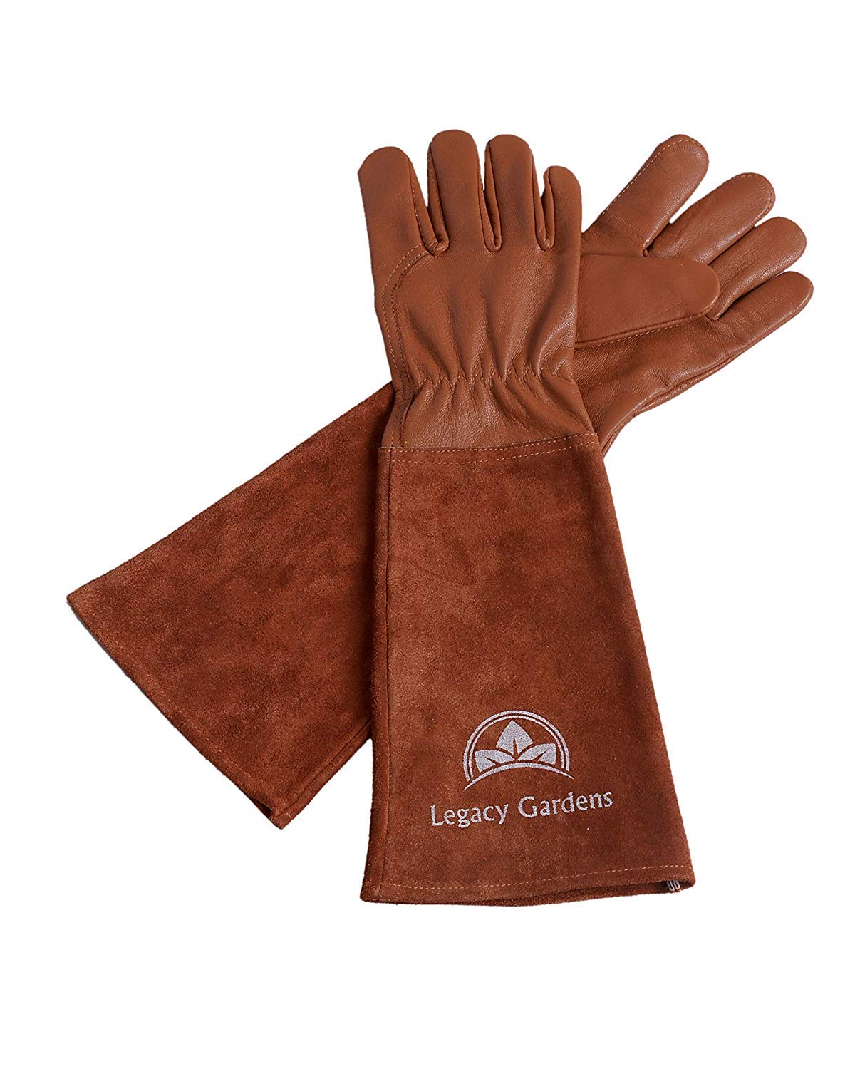Leather Gardening Gloves for Women & Men, Long Garden Gloves, Cowhide Gauntlet Rose Pruning Thorn Resistant, Forearm Protection, Small, Brown